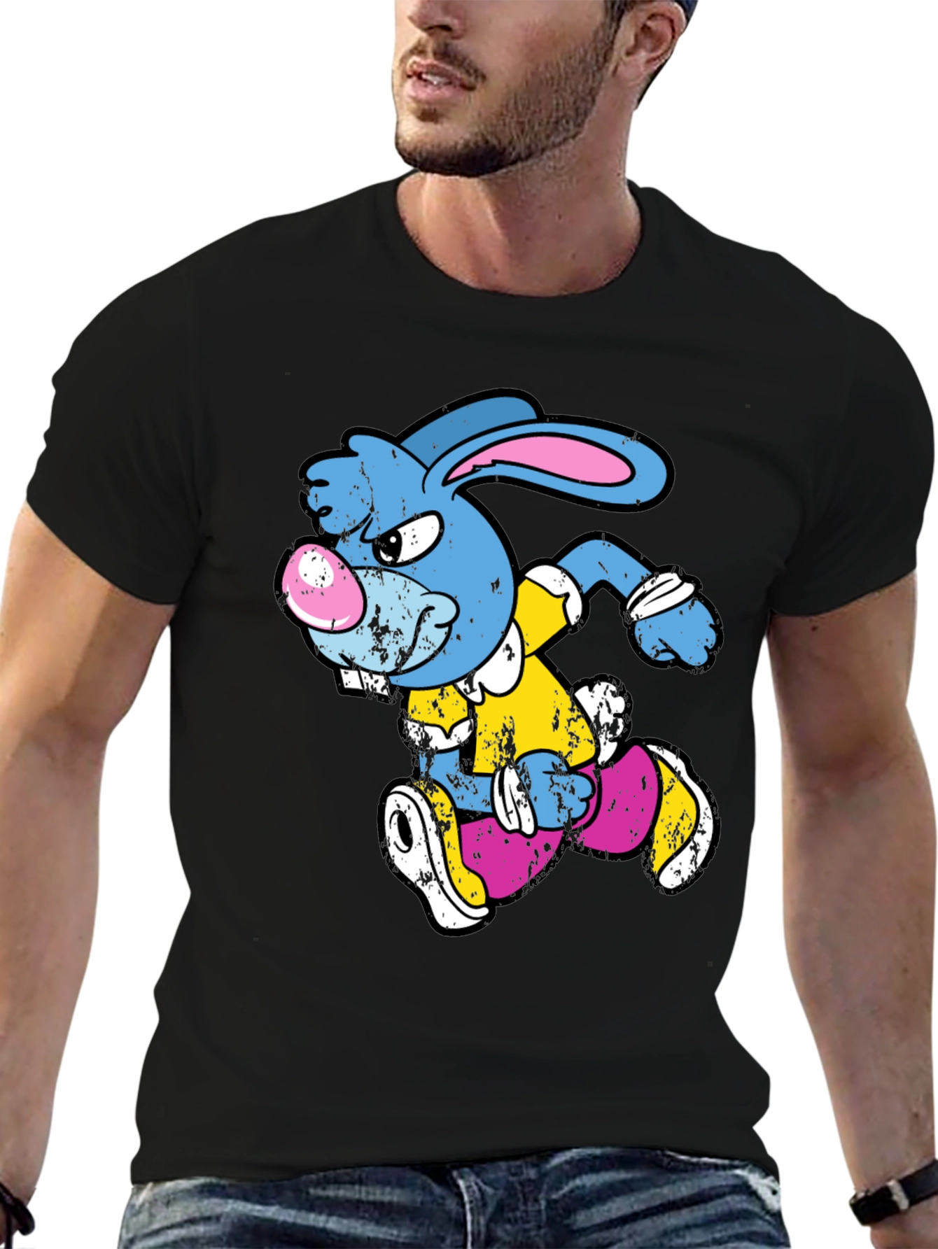 Running Rabbit Graphic T-Shirt - Black Cotton Tee