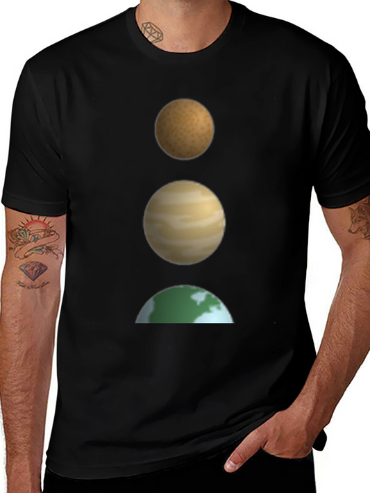 Planetary Stack Black T-Shirt - Earth Jupiter and Mars Design