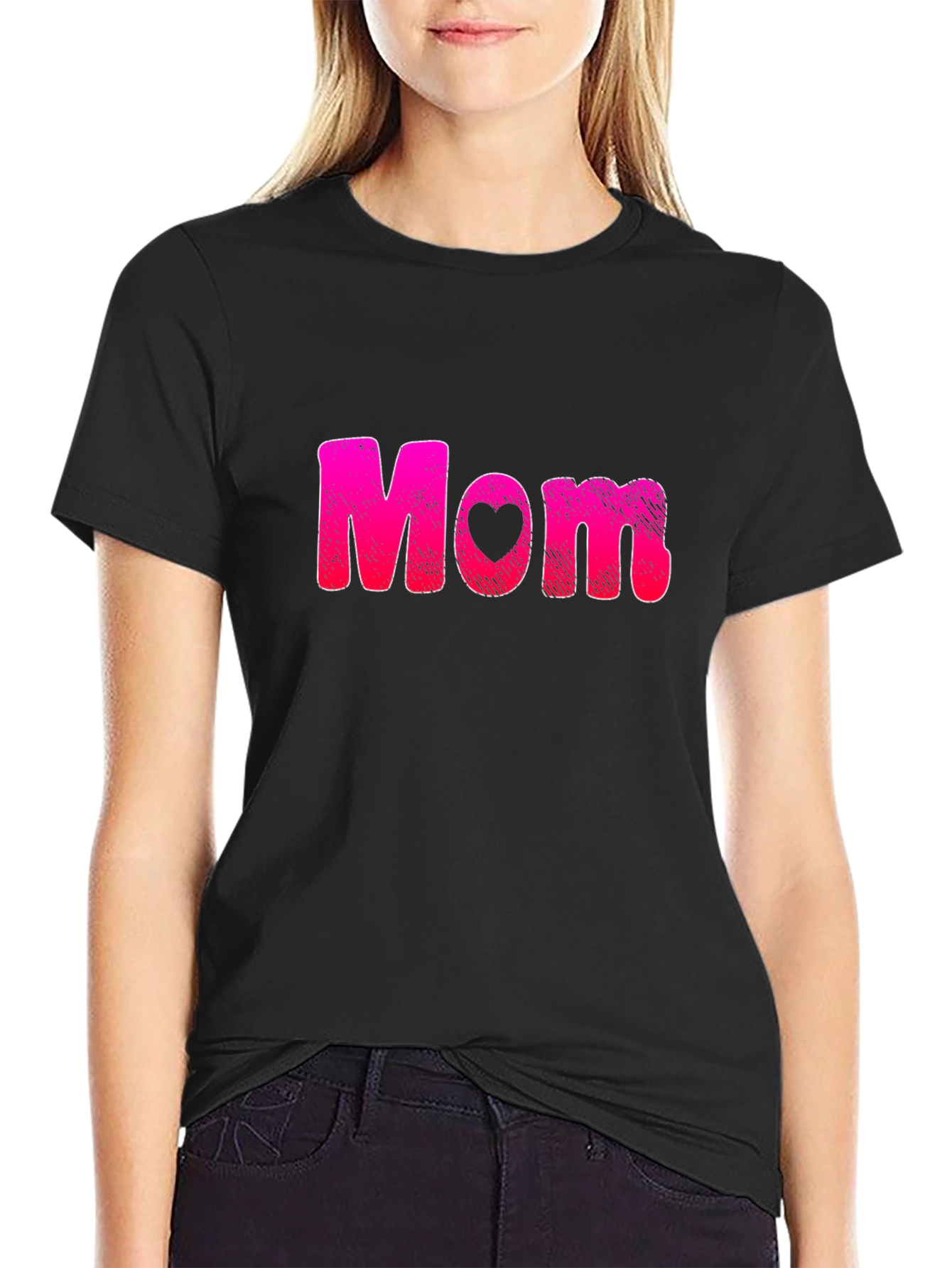 Mom Heart Graphic Black T-Shirt