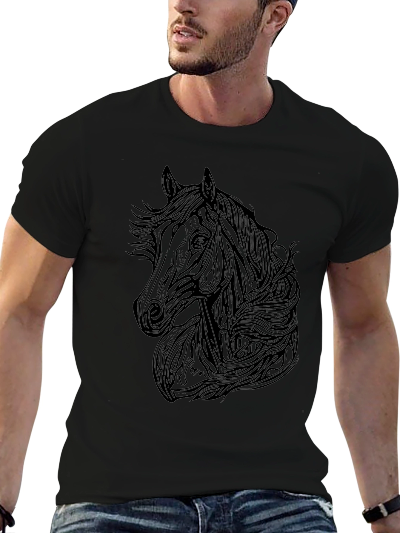 Black Horse Graphic Tee - Mens Stylish T-Shirt