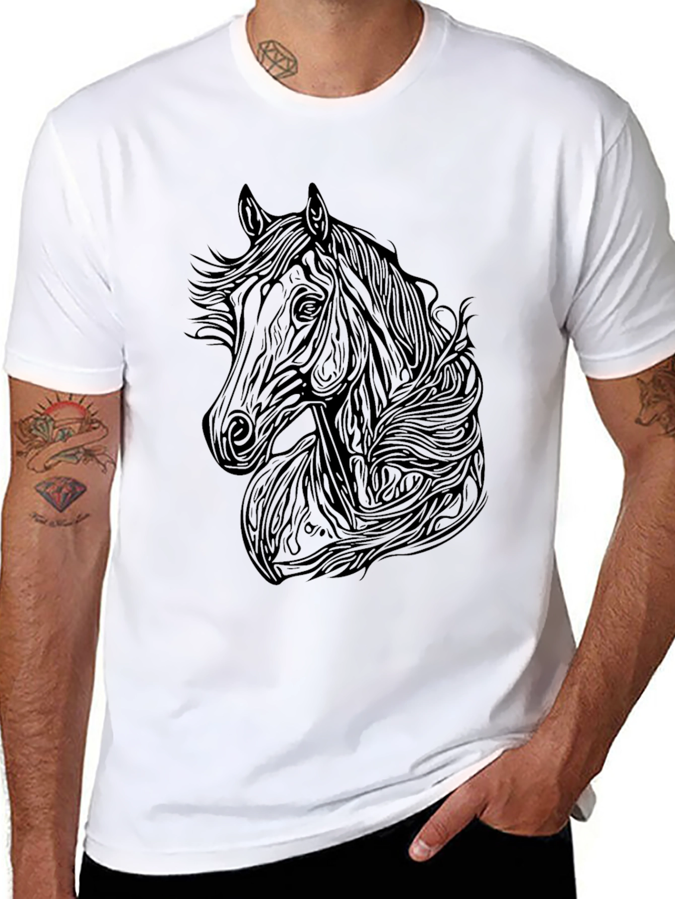 Black Horse Graphic Tee - Mens Stylish T-Shirt