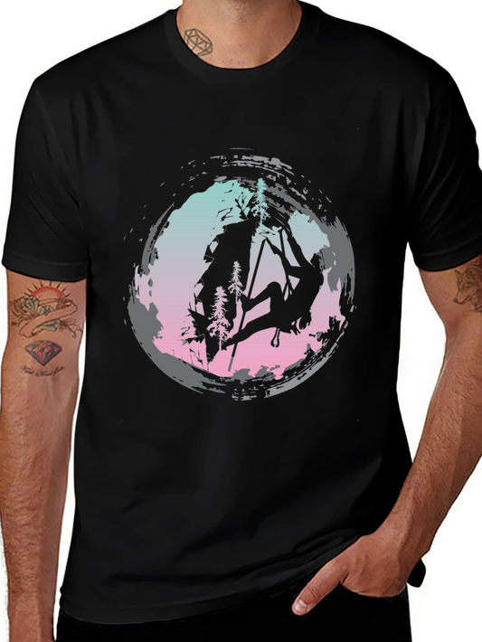 Climbing Silhouette Graphic Tee - Black Cotton Shirt