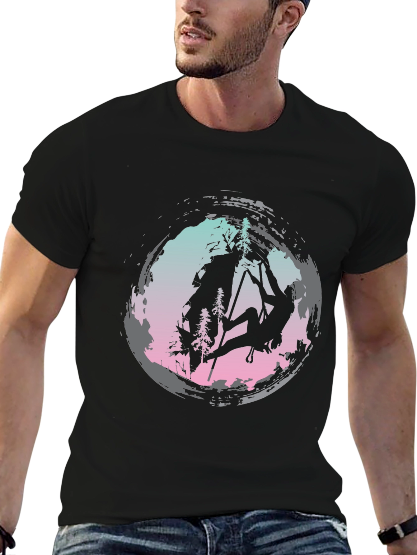 Climbing Silhouette Graphic Tee - Black Cotton Shirt