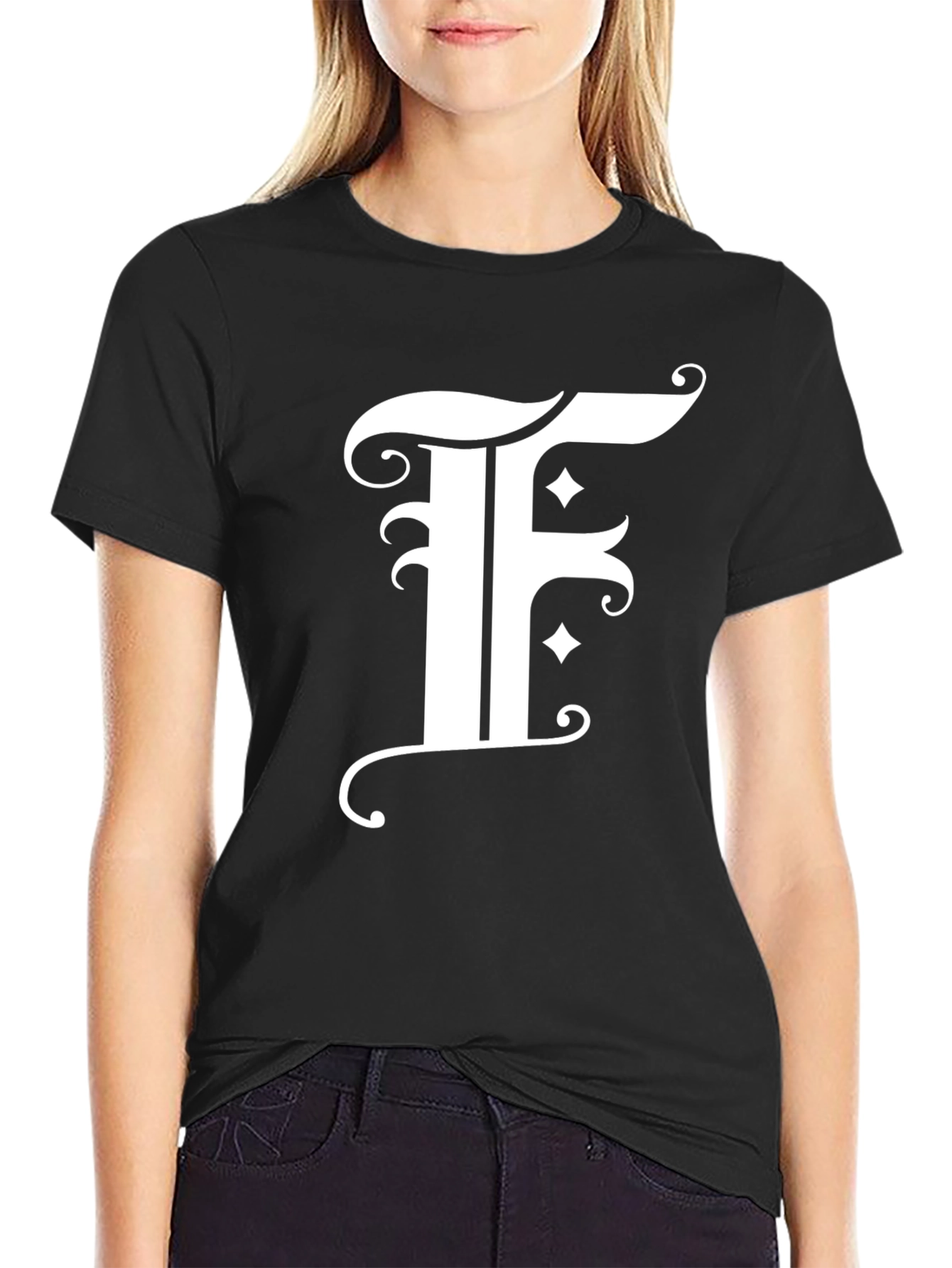Elegant F Graphic Black T-Shirt