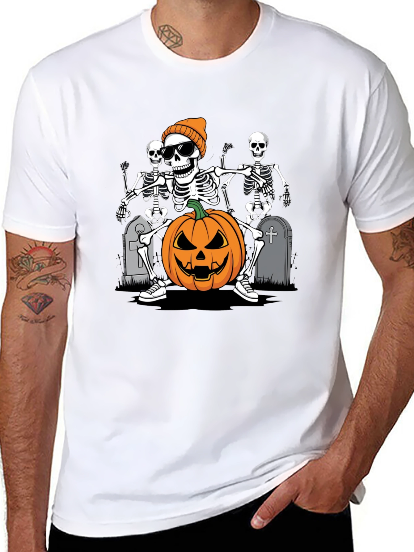 Halloween Skeleton Pumpkin Graphic Tee