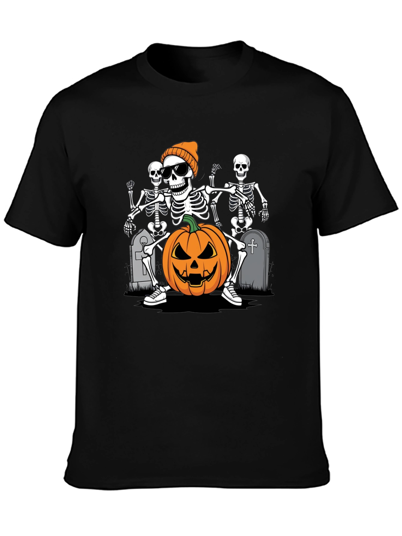 Halloween Skeleton Pumpkin Graphic Tee