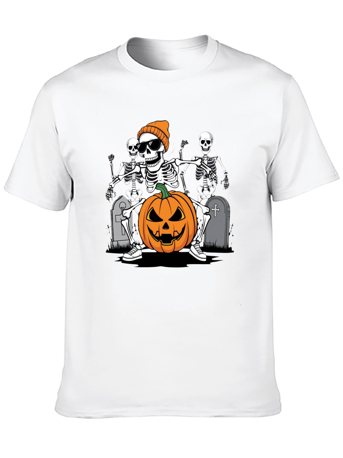 Halloween Skeleton Pumpkin Graphic Tee