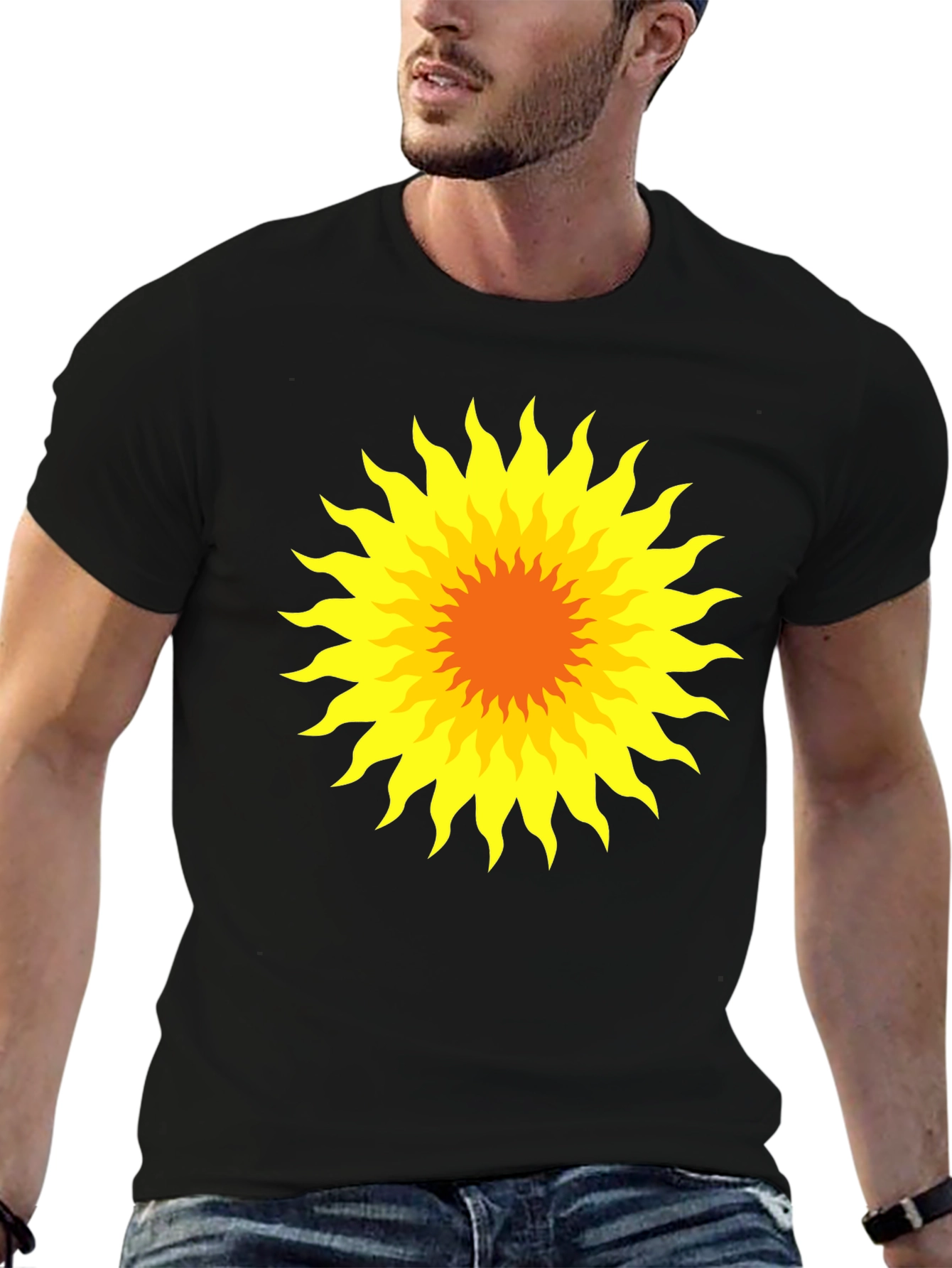 Radiant Sunburst Graphic Tee - Black Cotton T-Shirt