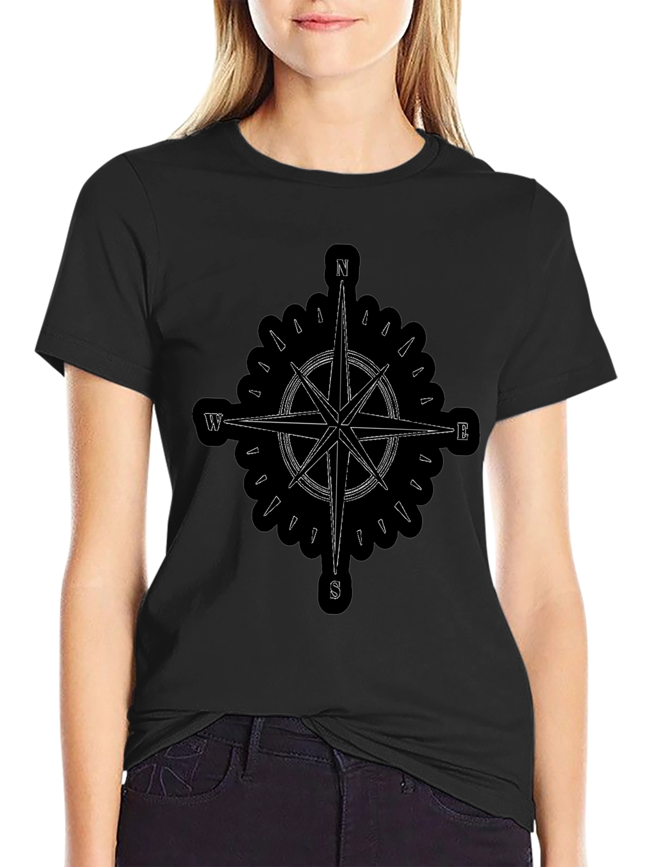 Compass Rose Graphic Black T-Shirt