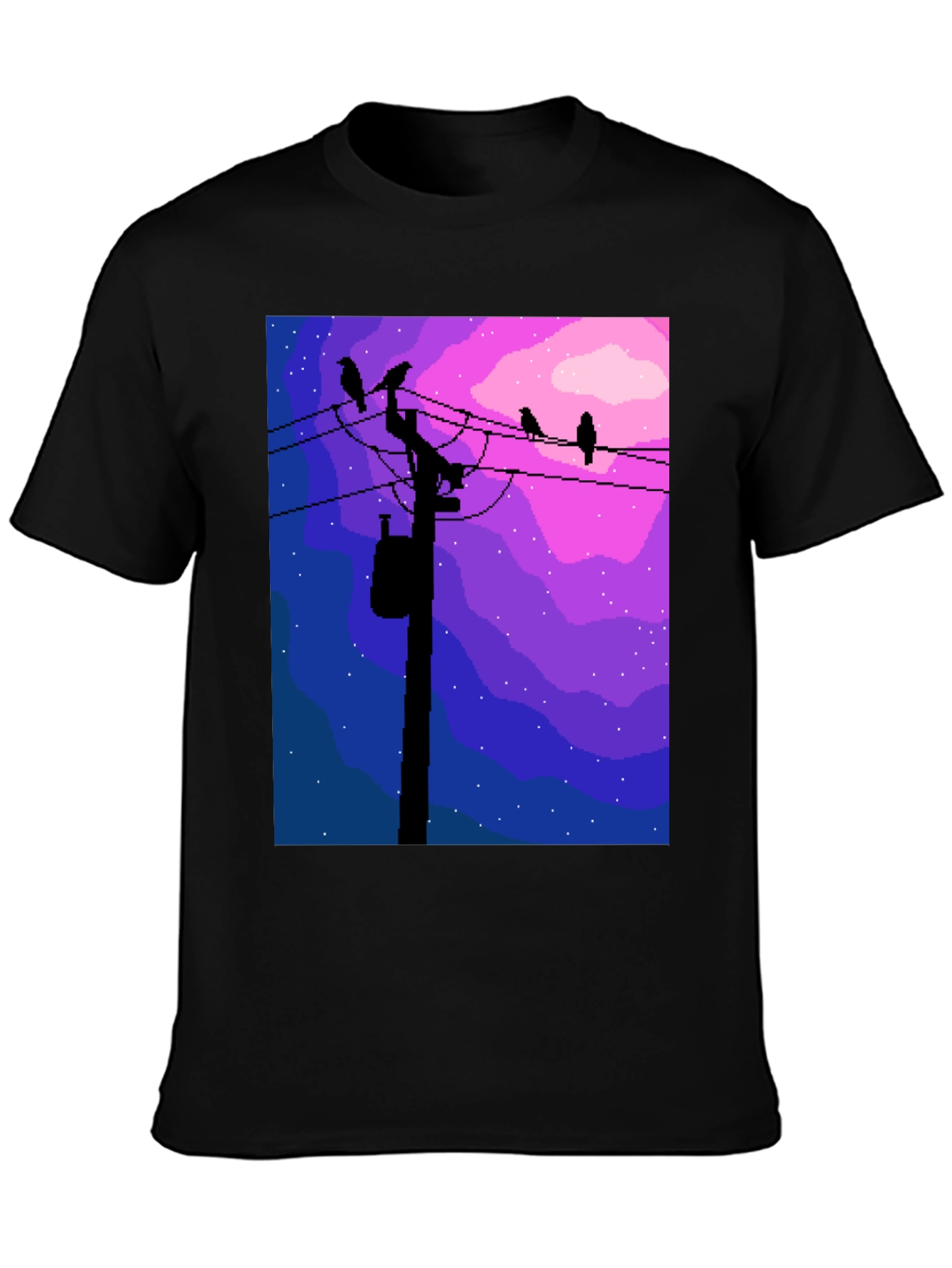 Pixel Art Birds on a Wire Graphic Tee