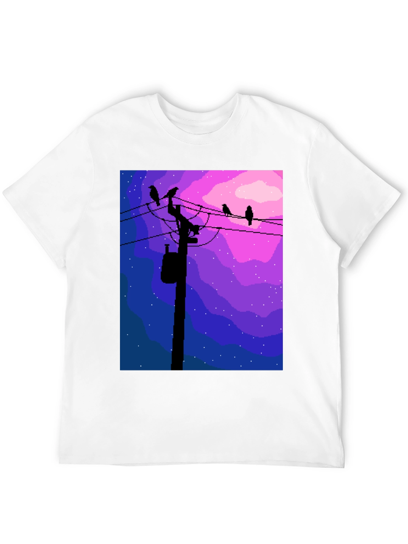 Pixel Art Birds on a Wire Graphic Tee