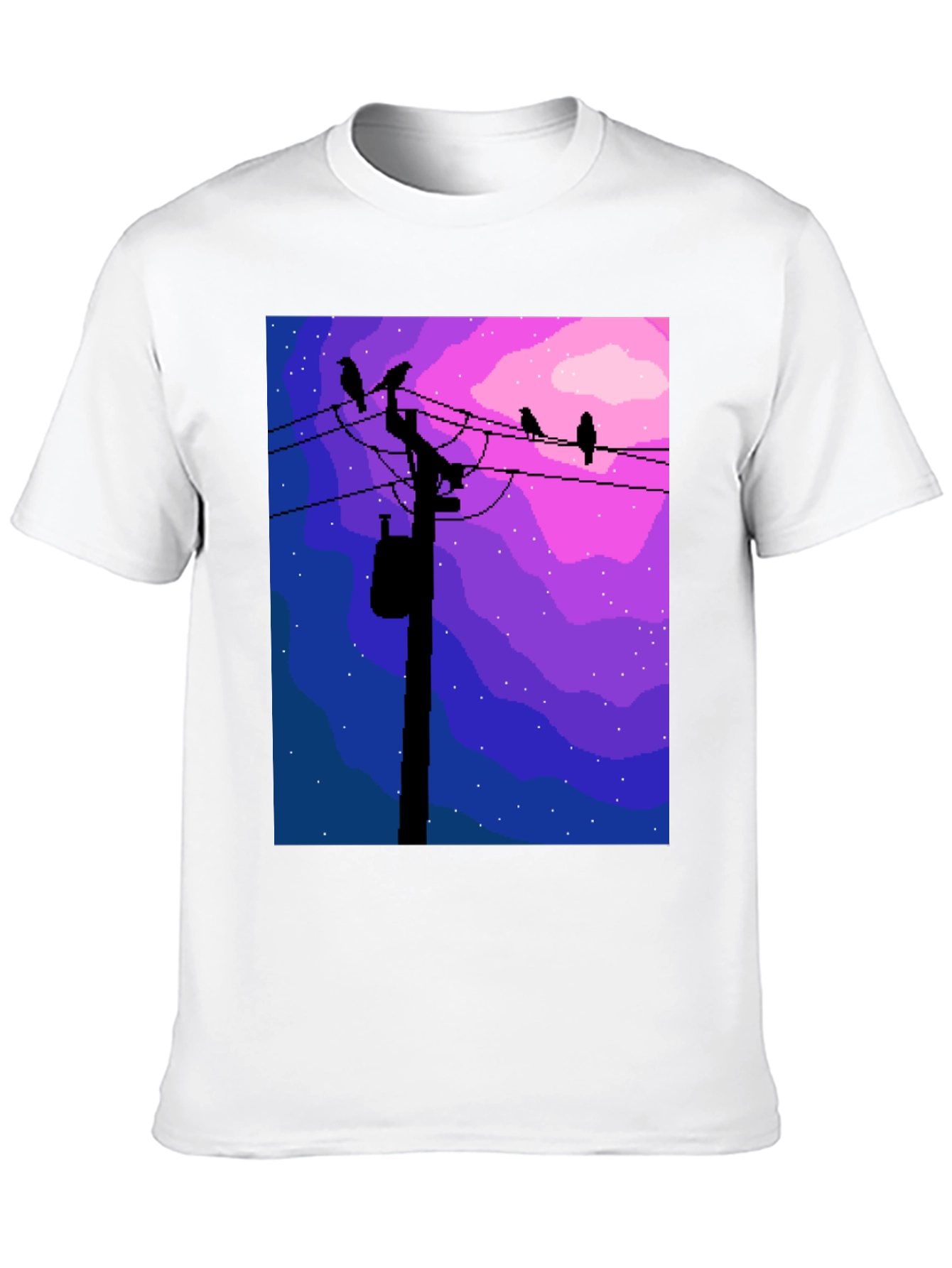 Pixel Art Birds on a Wire Graphic Tee