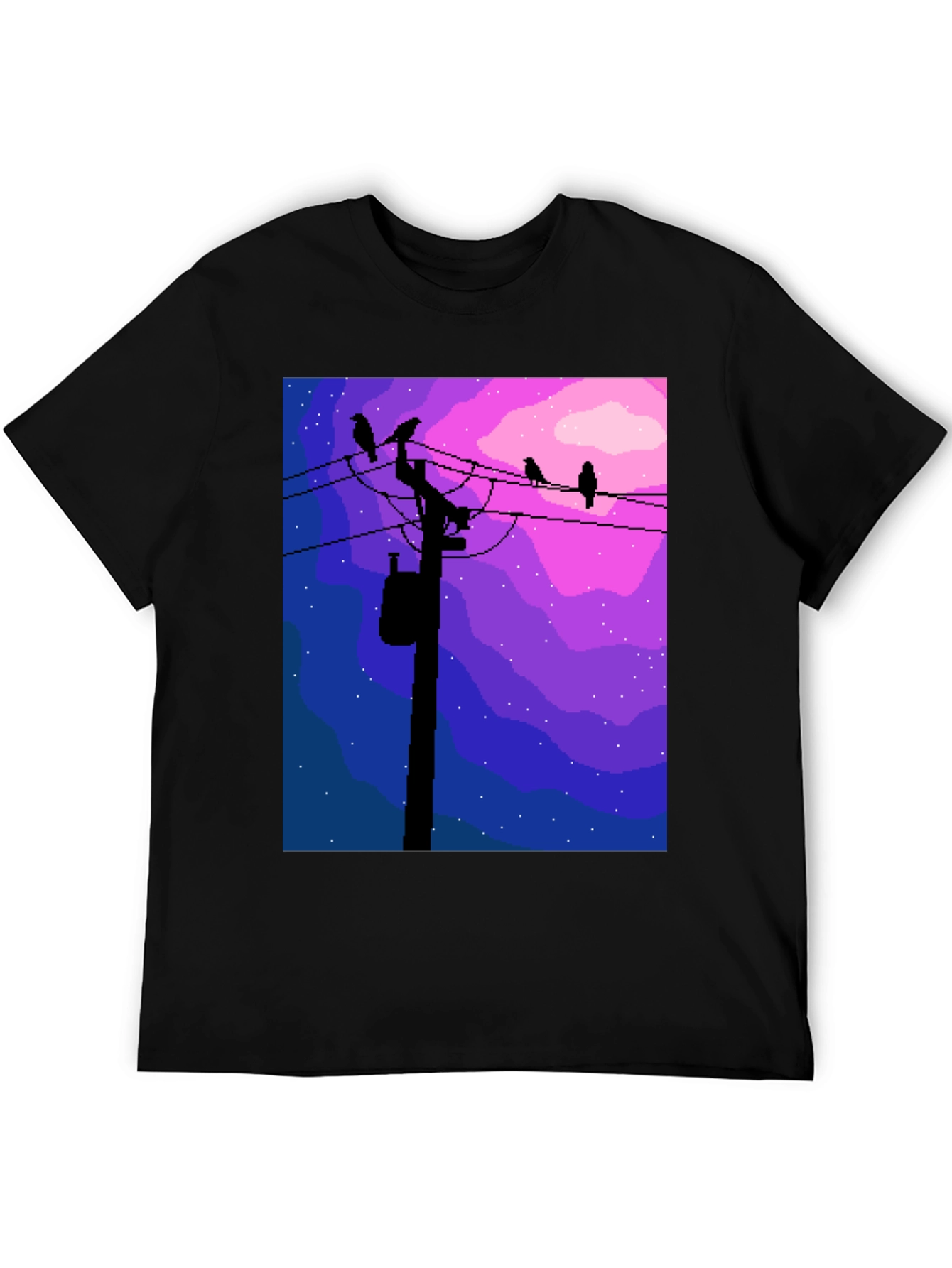 Pixel Art Birds on a Wire Graphic Tee