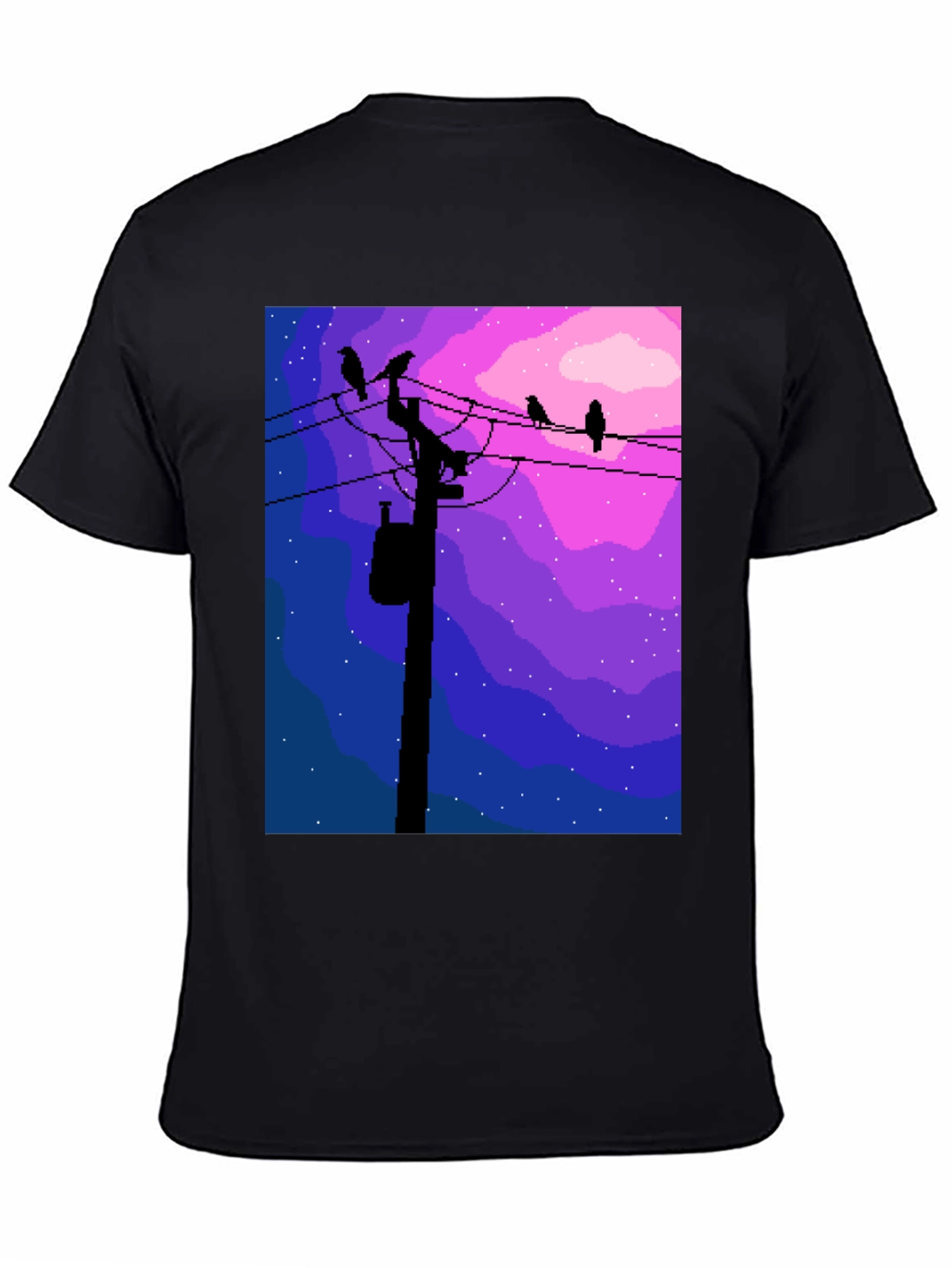 Pixel Art Birds on a Wire Graphic Tee