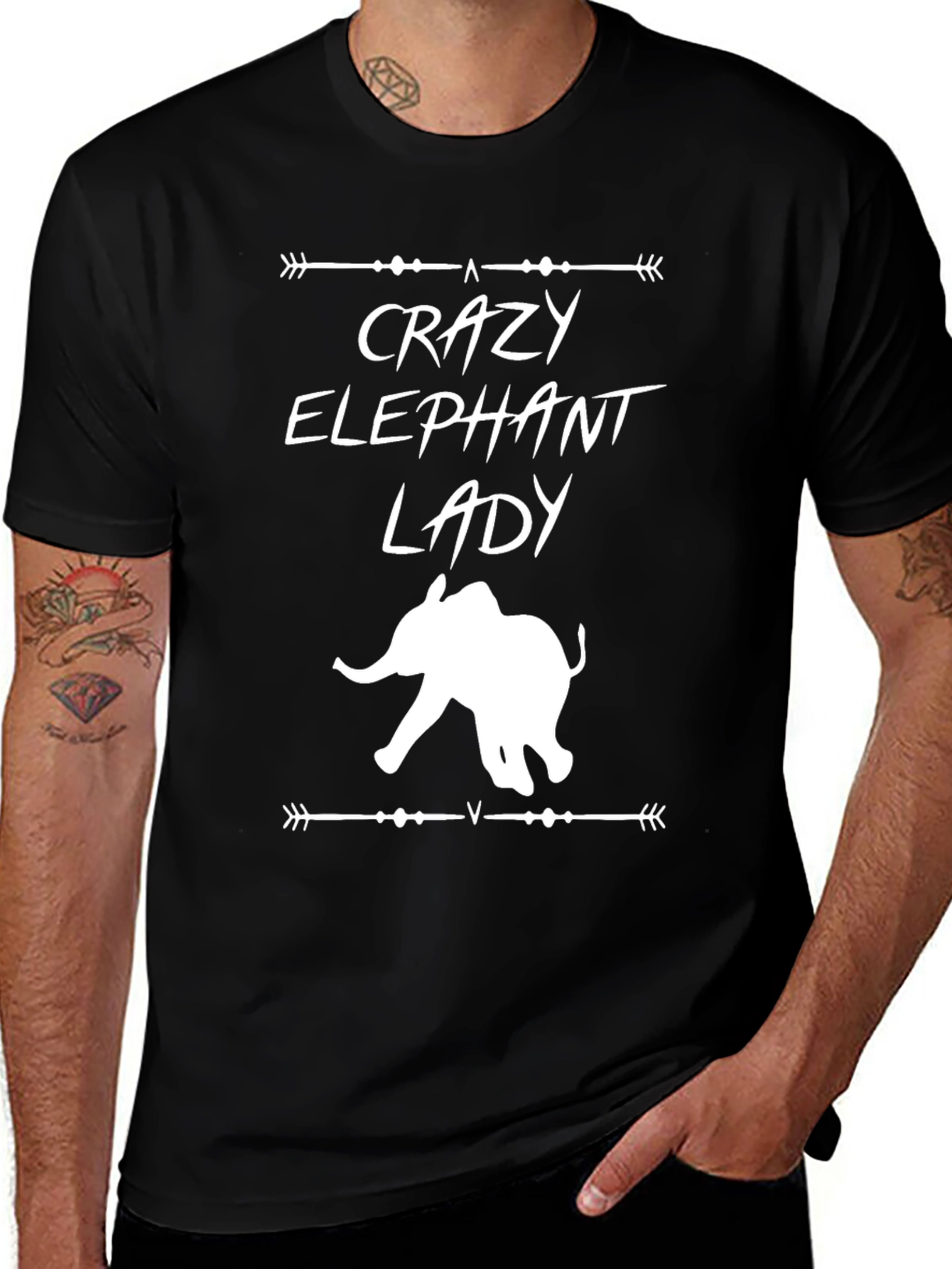 Crazy Elephant Lady T-Shirt - Black Graphic Tee