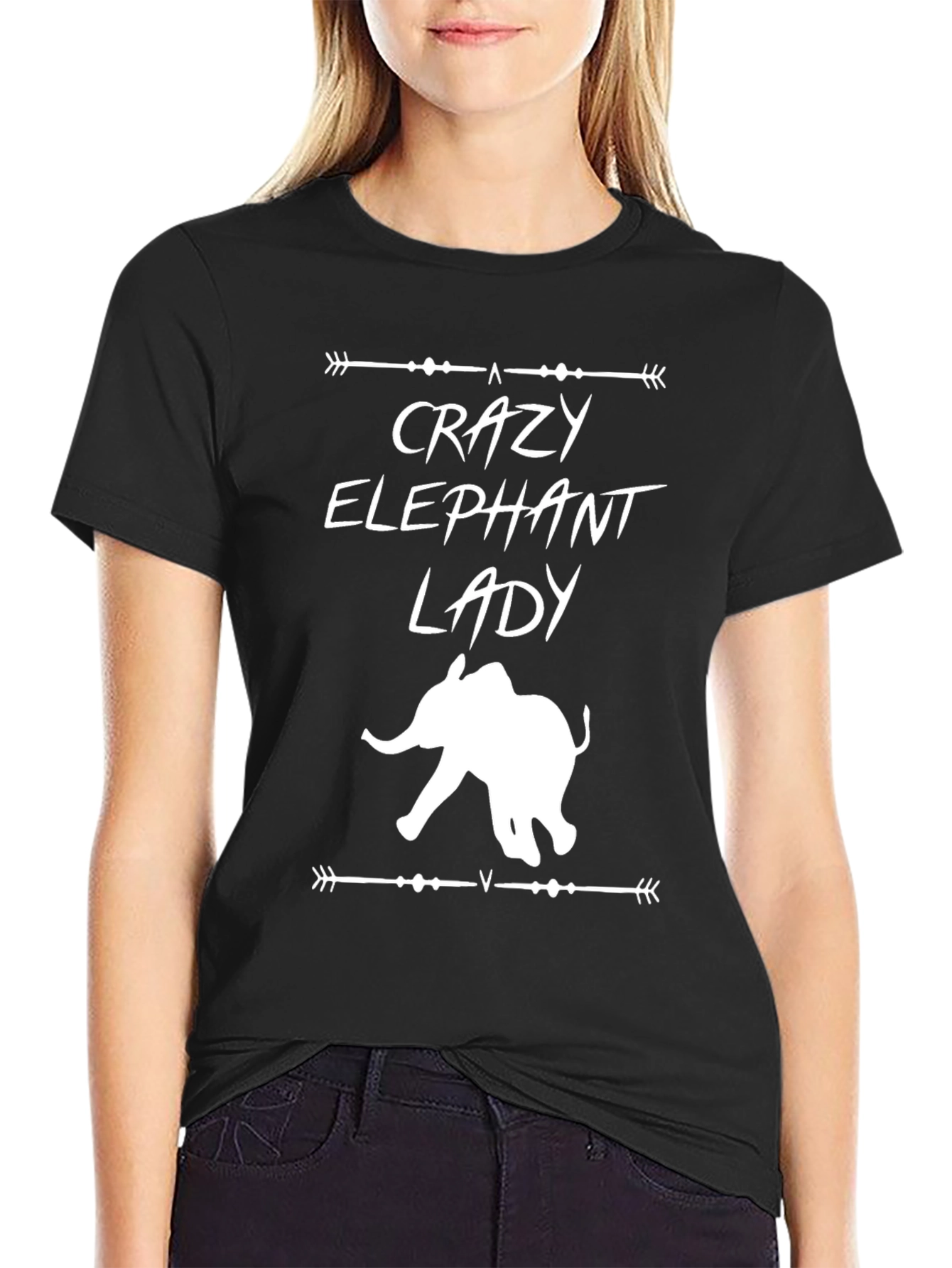 Crazy Elephant Lady T-Shirt - Black Graphic Tee