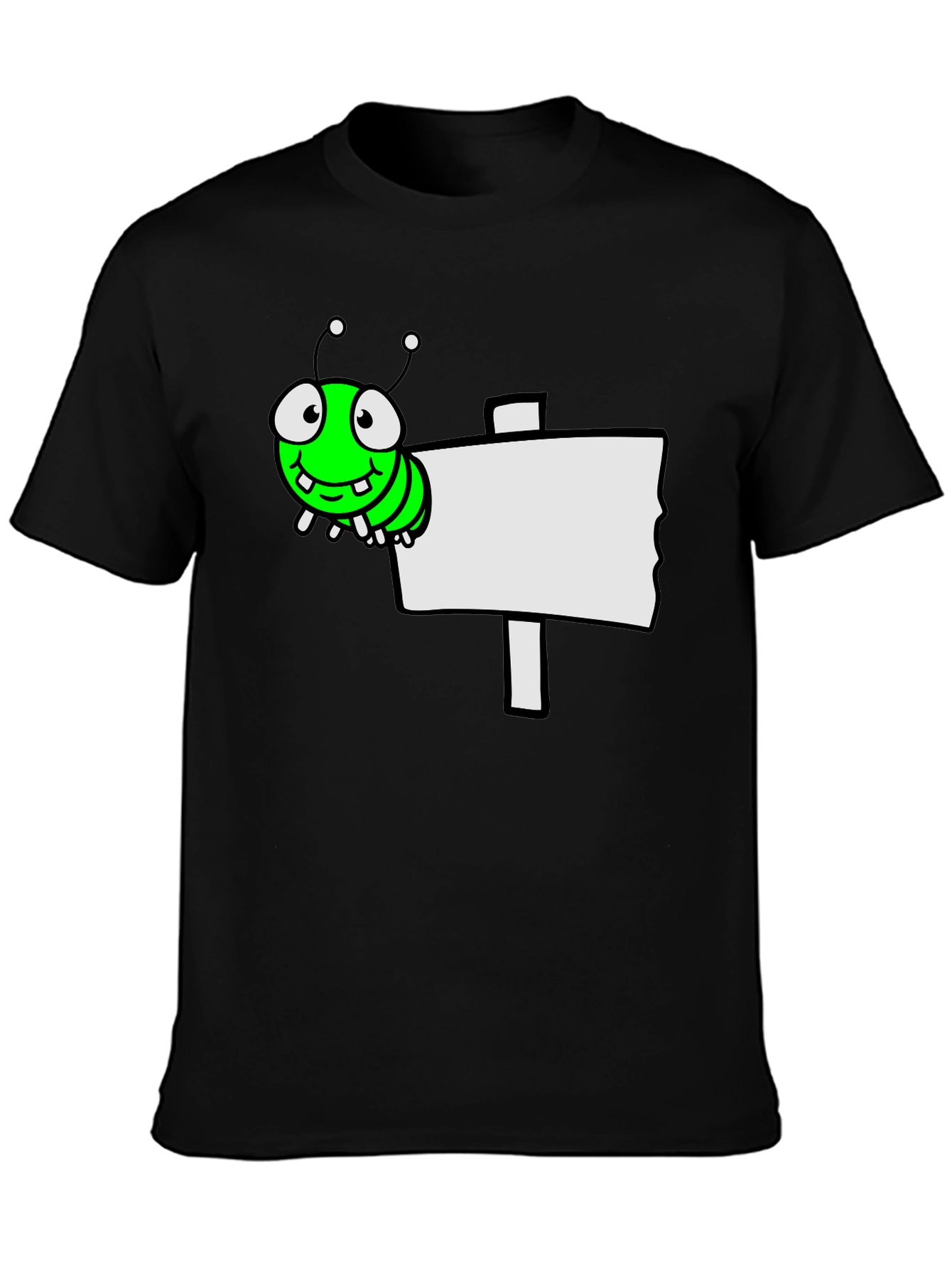 Cartoon Worm on Sign Graphic Tee - Black