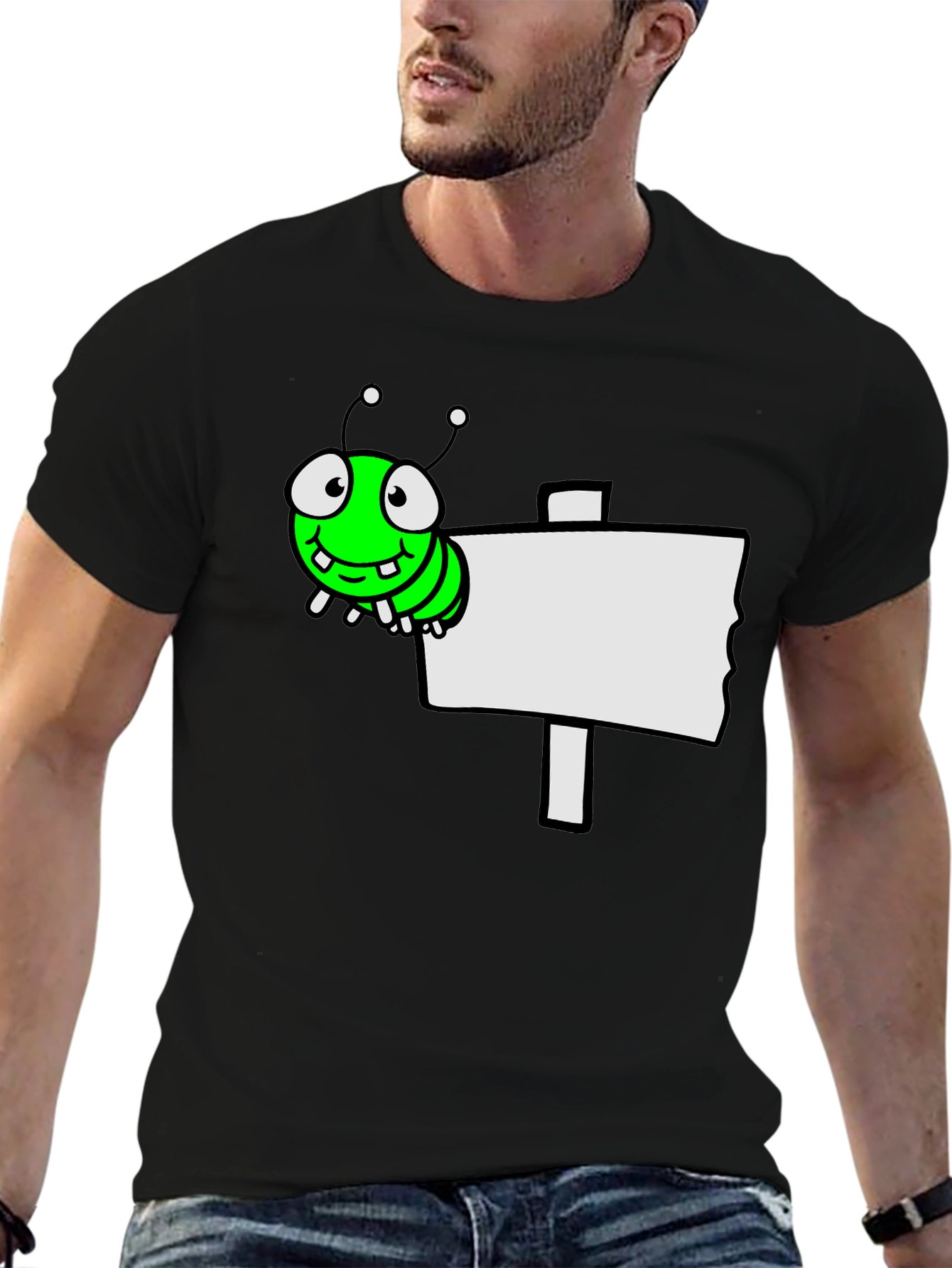 Cartoon Worm on Sign Graphic Tee - Black