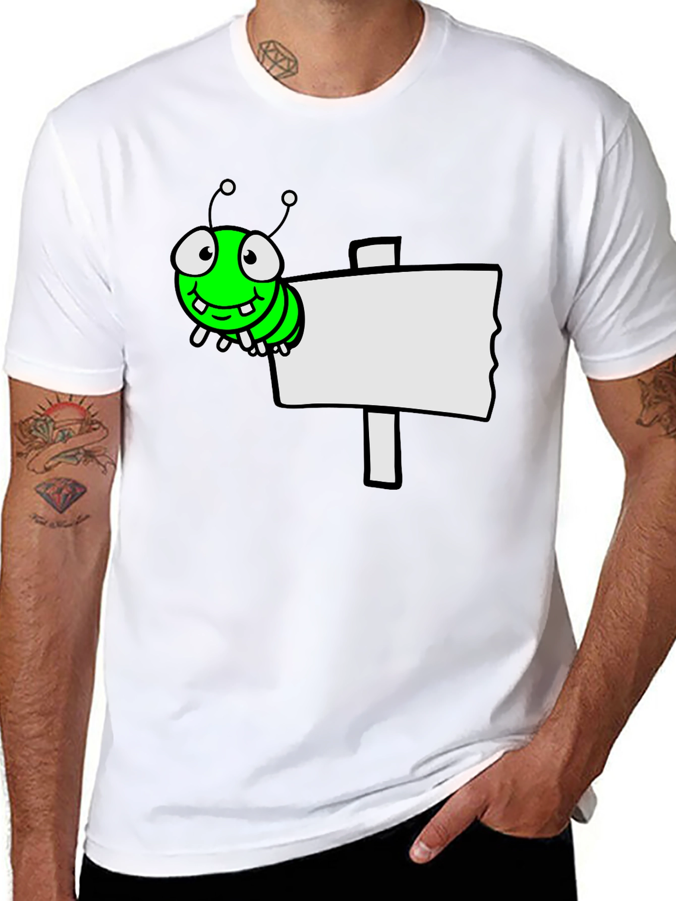 Cartoon Worm on Sign Graphic Tee - Black