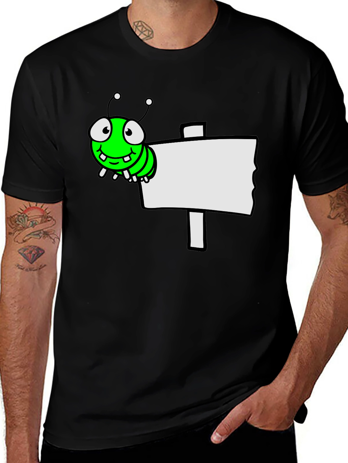 Cartoon Worm on Sign Graphic Tee - Black