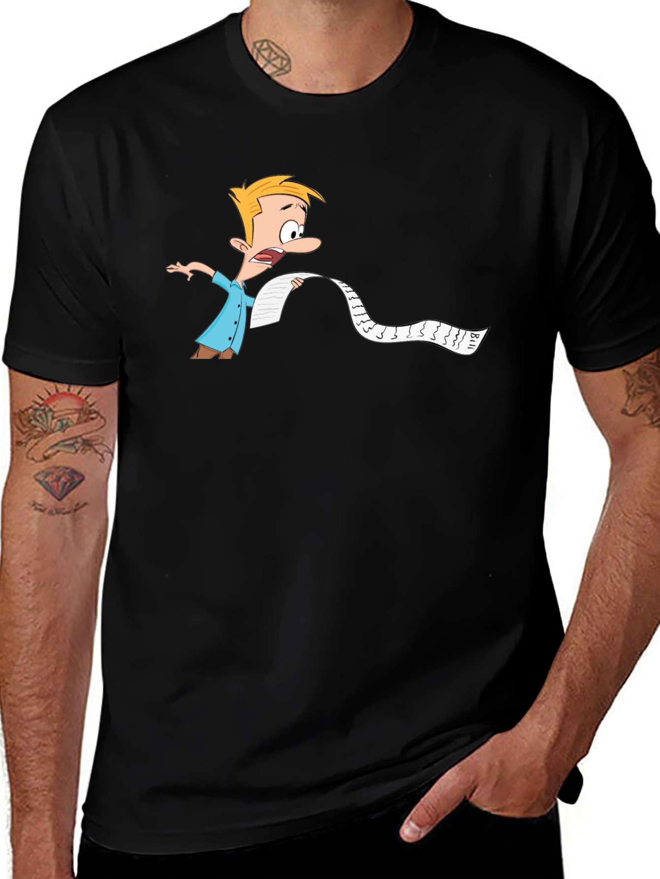 Cartoon Bill Shock Mens Black T-Shirt