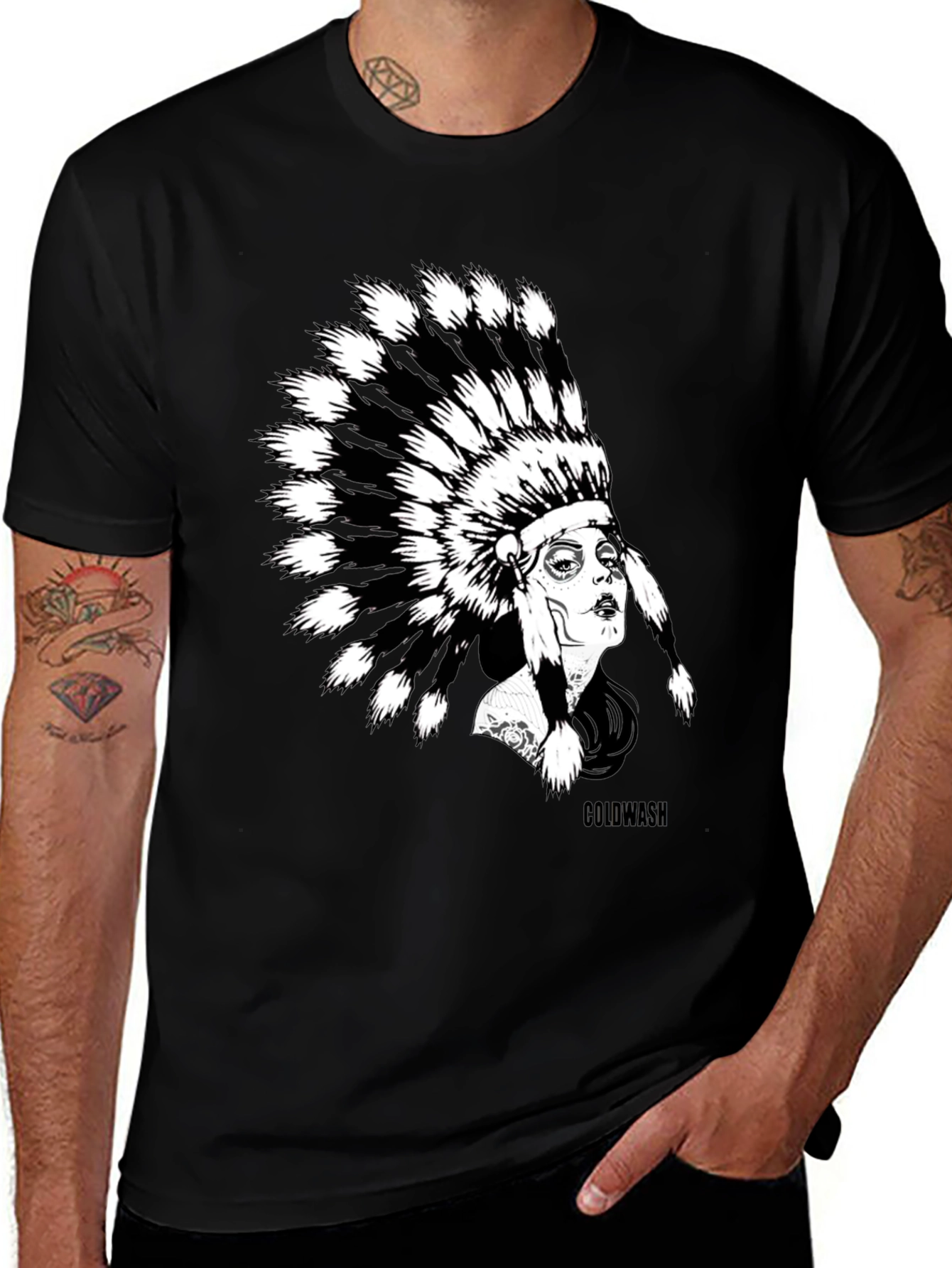 Native American Headdress Graphic Black T-Shirt
