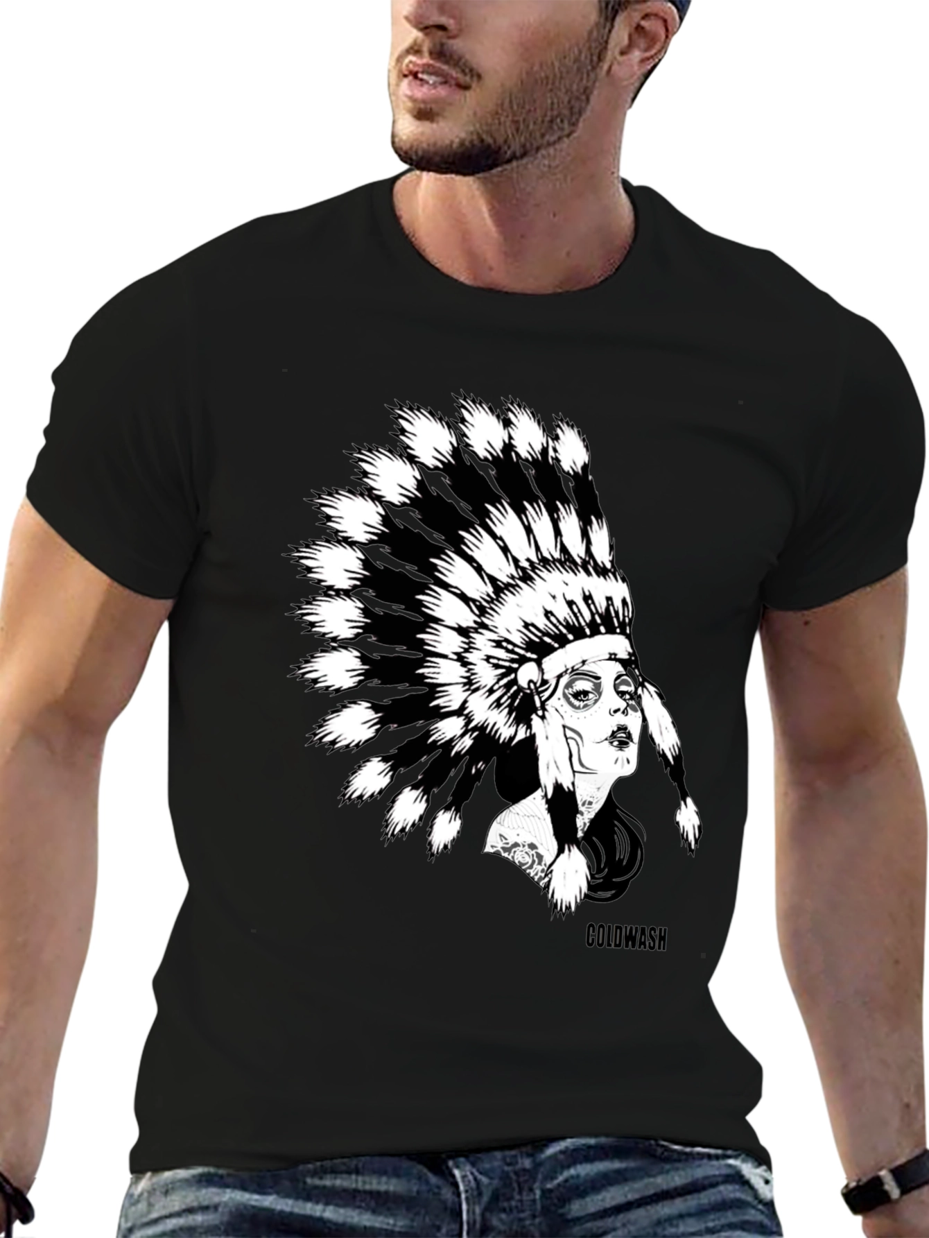 Native American Headdress Graphic Black T-Shirt