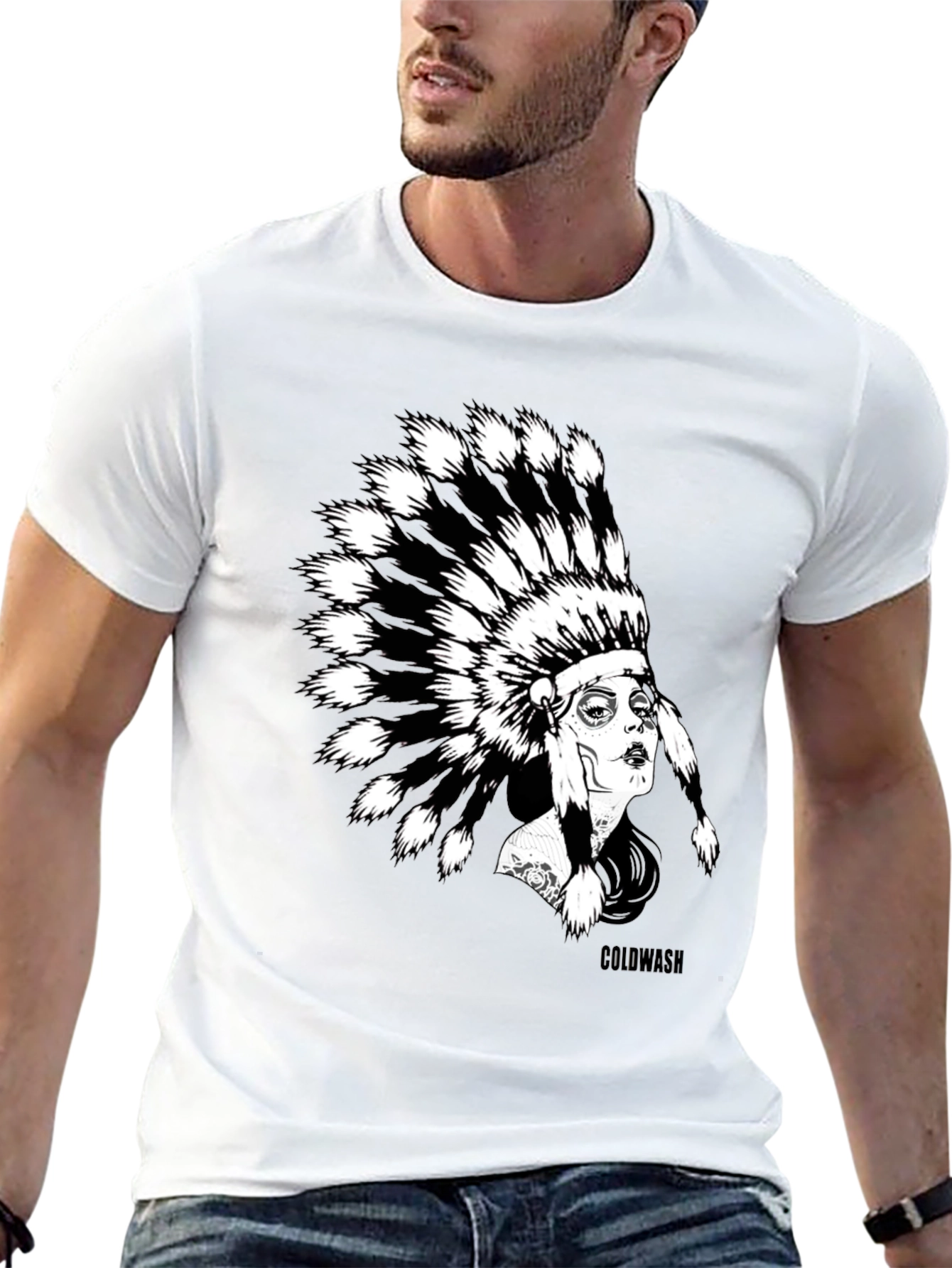 Native American Headdress Graphic Black T-Shirt