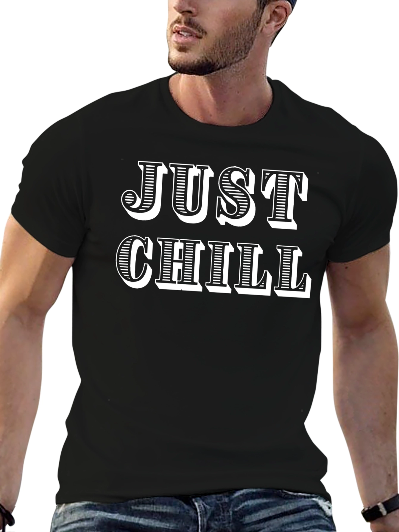 Just Chill Graphic Tee - Relaxed Fit Black T-Shirt