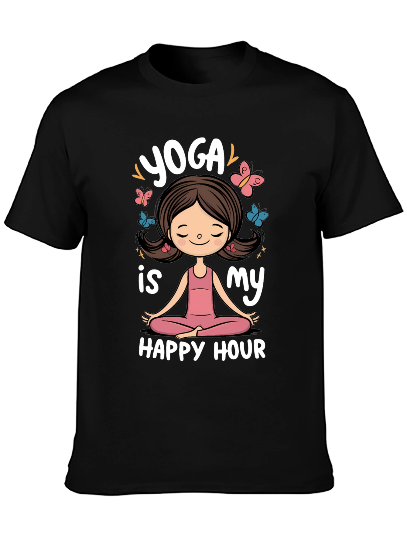 Yoga is My Happy Hour Black Graphic Tee