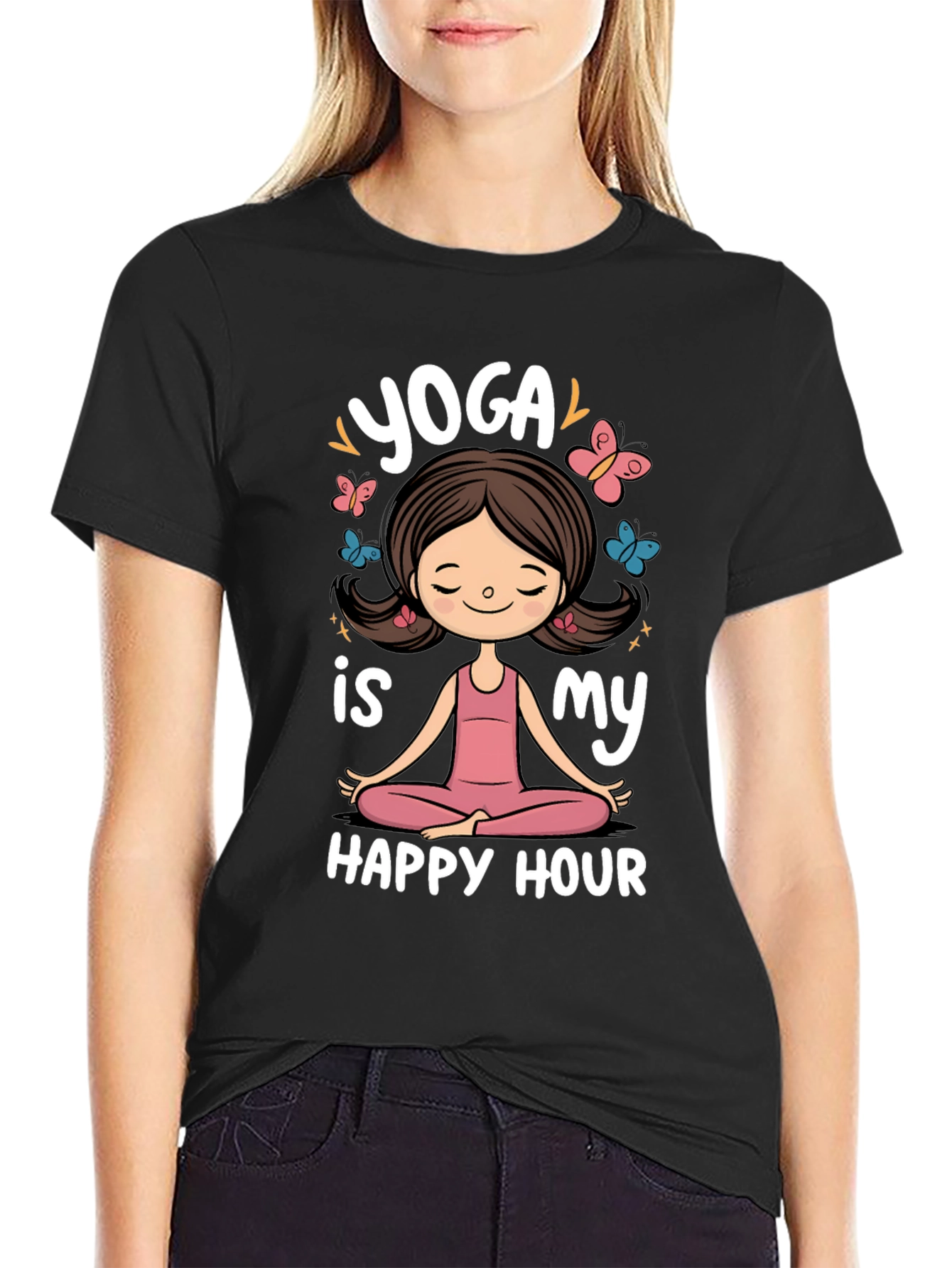 Yoga is My Happy Hour Black Graphic Tee