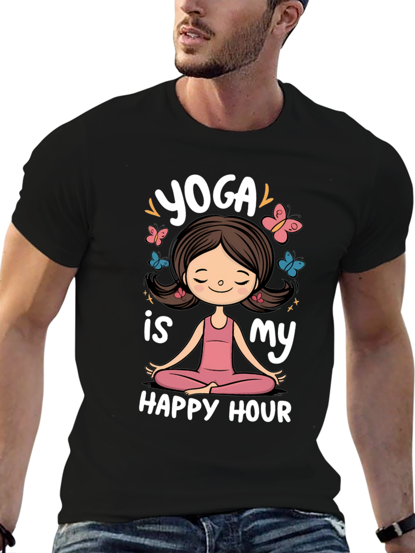 Yoga is My Happy Hour Black Graphic Tee