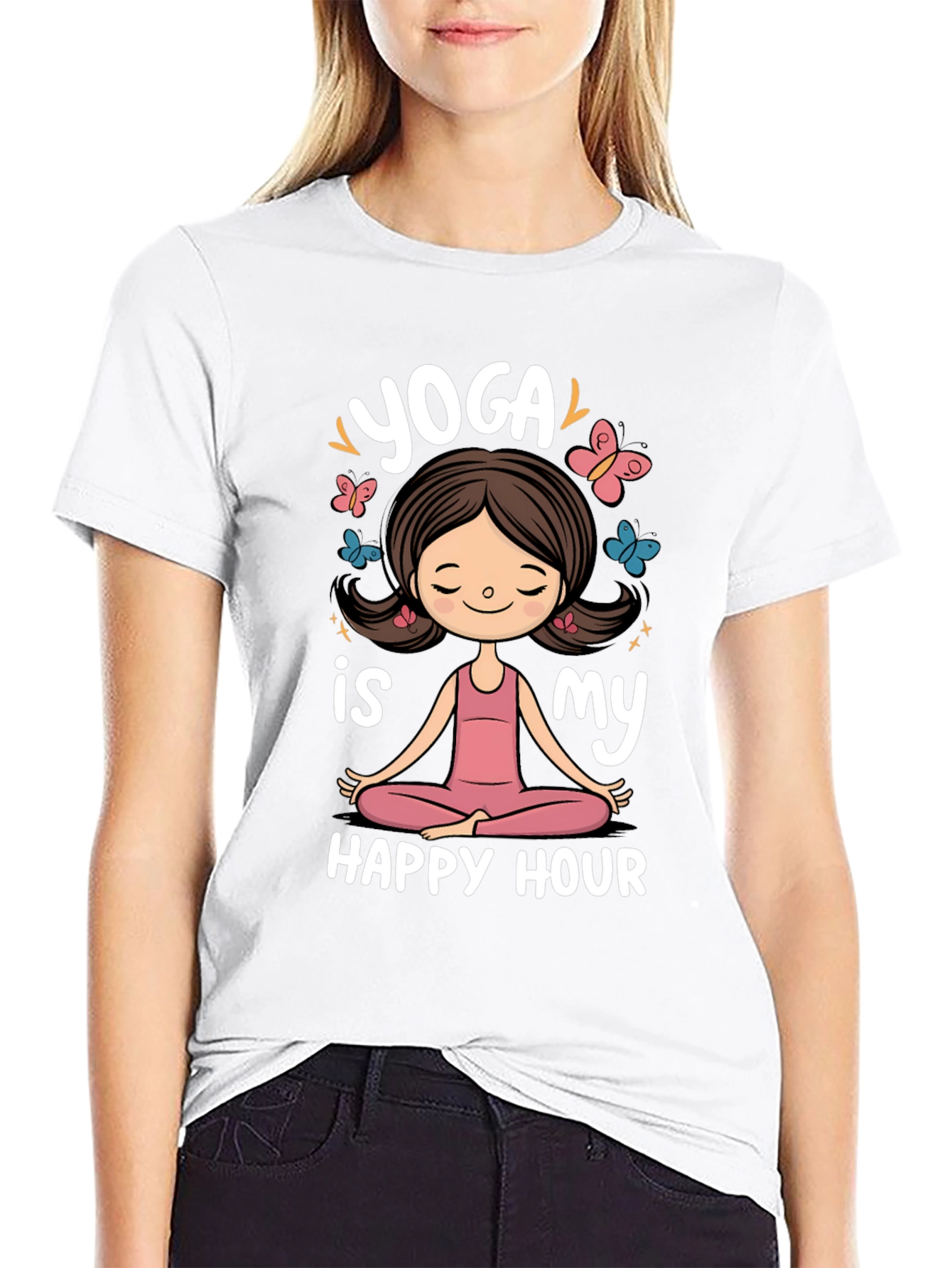 Yoga is My Happy Hour Black Graphic Tee