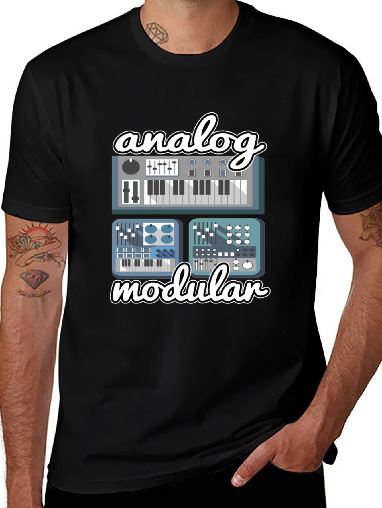 Analog Modular Synth Black T-Shirt - Musician Tee