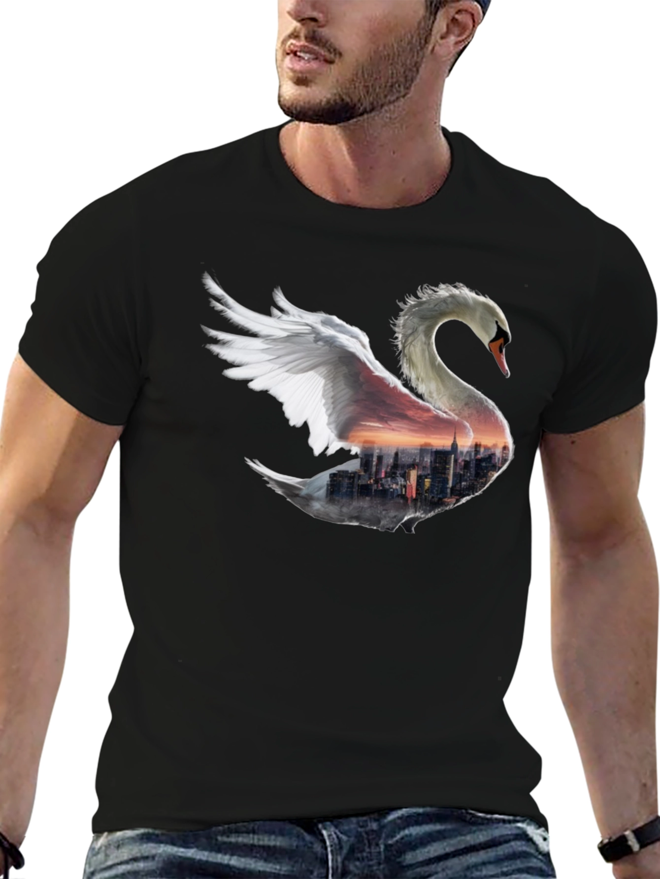 Swan Skyline Graphic T-Shirt - Unique Design