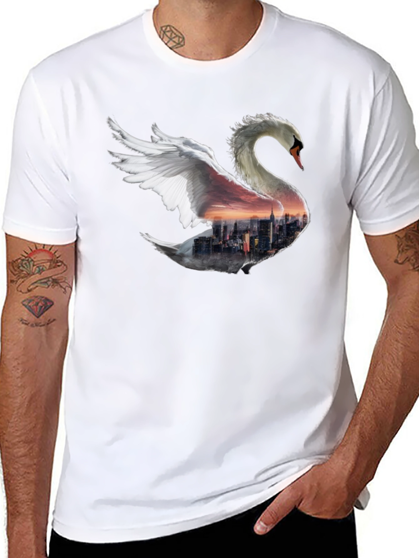 Swan Skyline Graphic T-Shirt - Unique Design