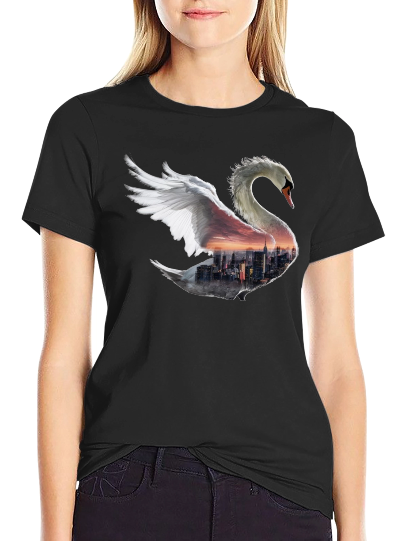 Swan Skyline Graphic T-Shirt - Unique Design