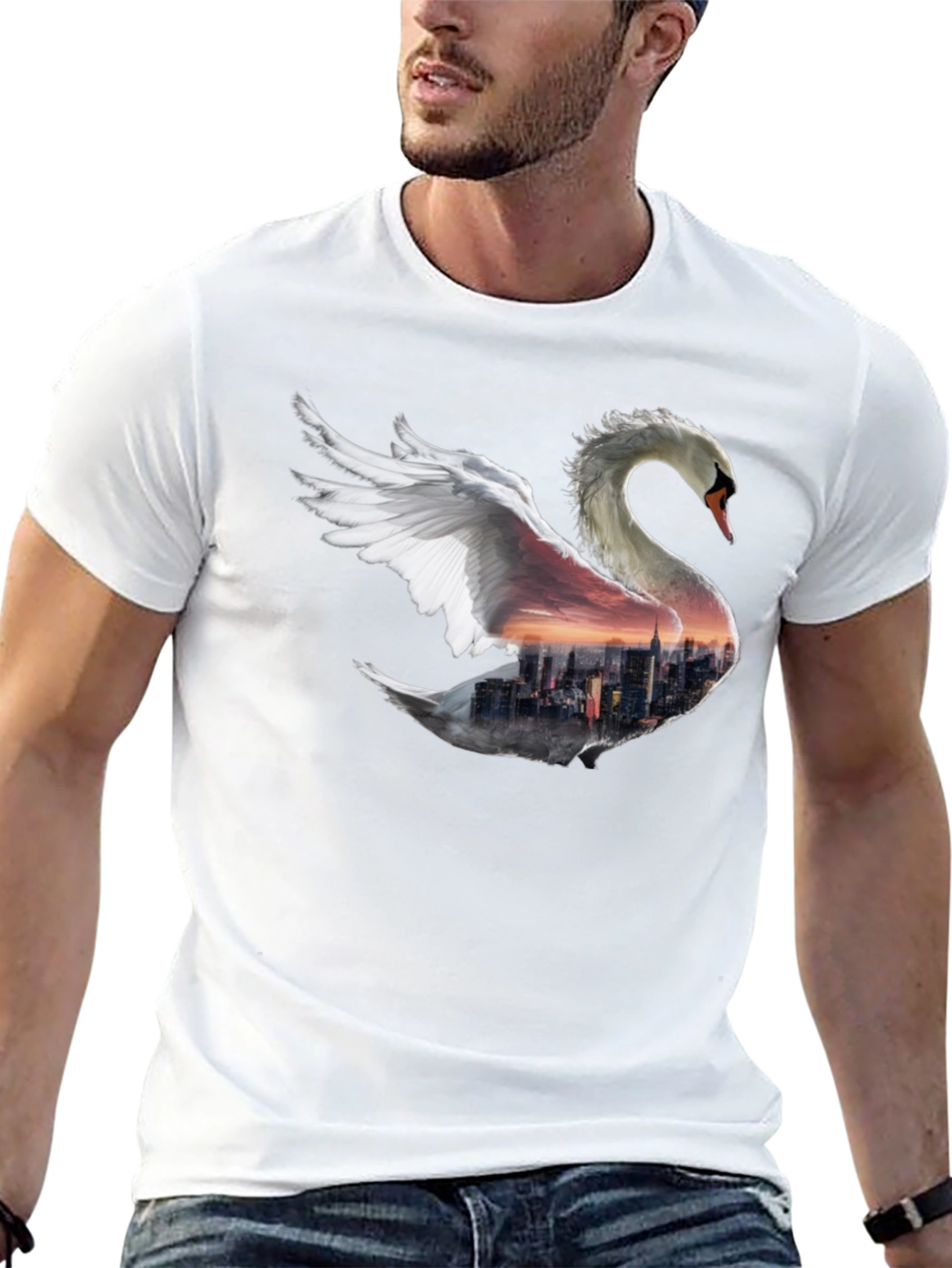 Swan Skyline Graphic T-Shirt - Unique Design