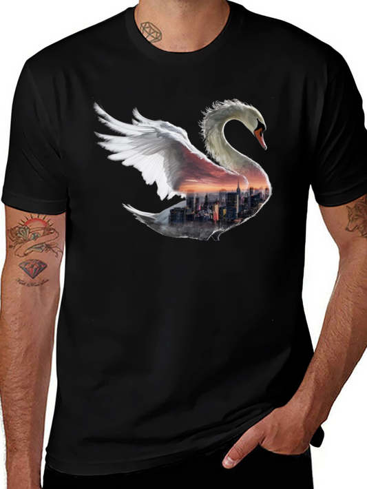 Swan Skyline Graphic T-Shirt - Unique Design