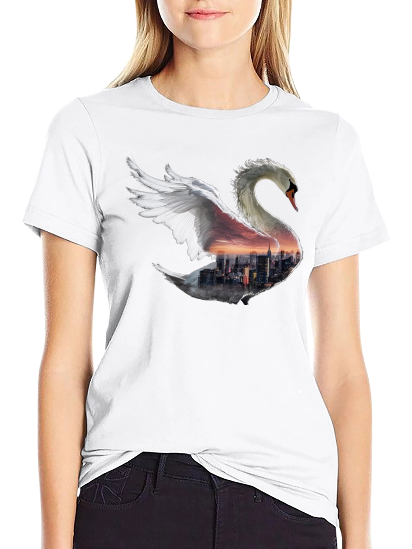 Swan Skyline Graphic T-Shirt - Unique Design