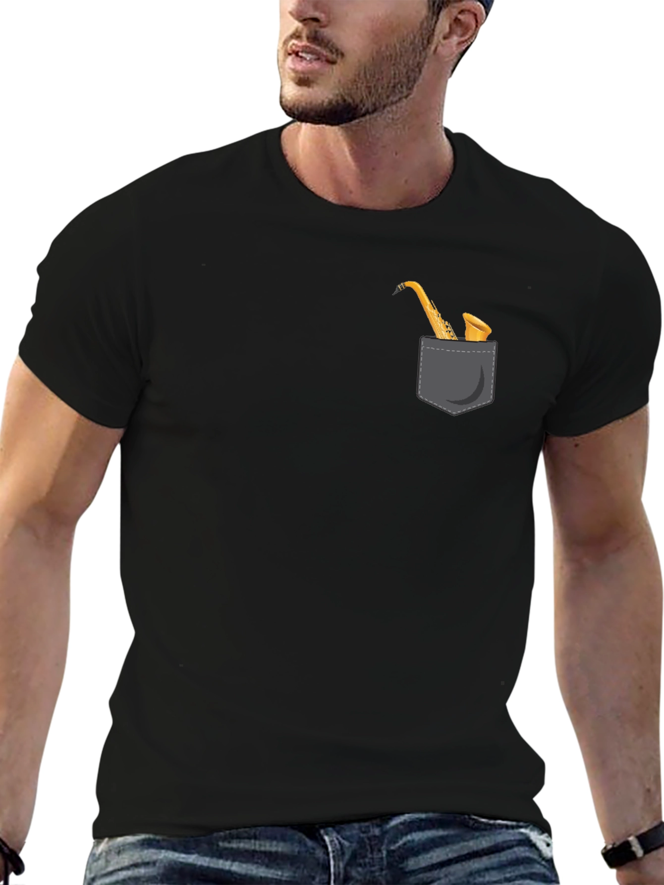 Saxophone Pocket Graphic Tee - Classic Black