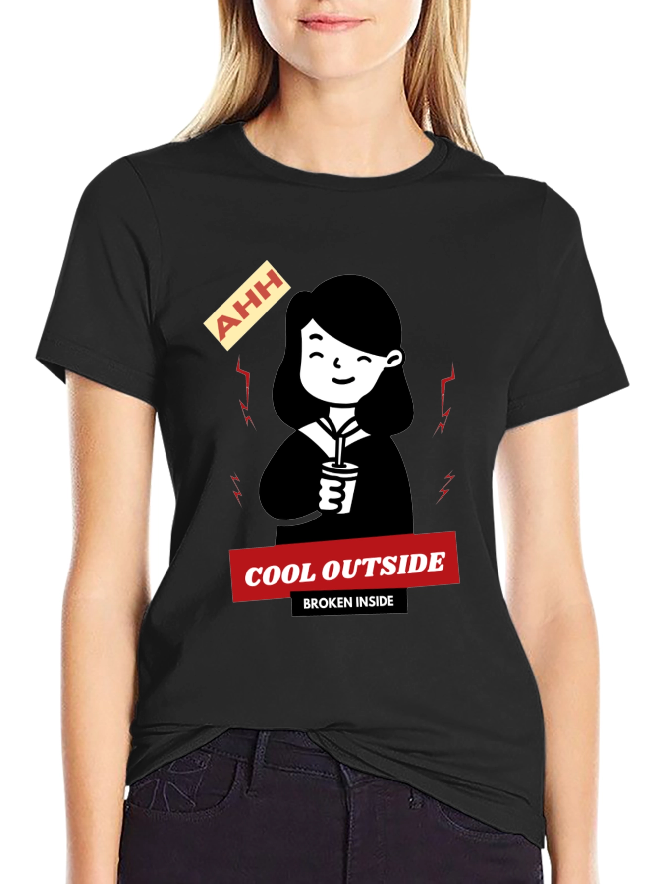 Cool Outside Broken Inside Black T-Shirt