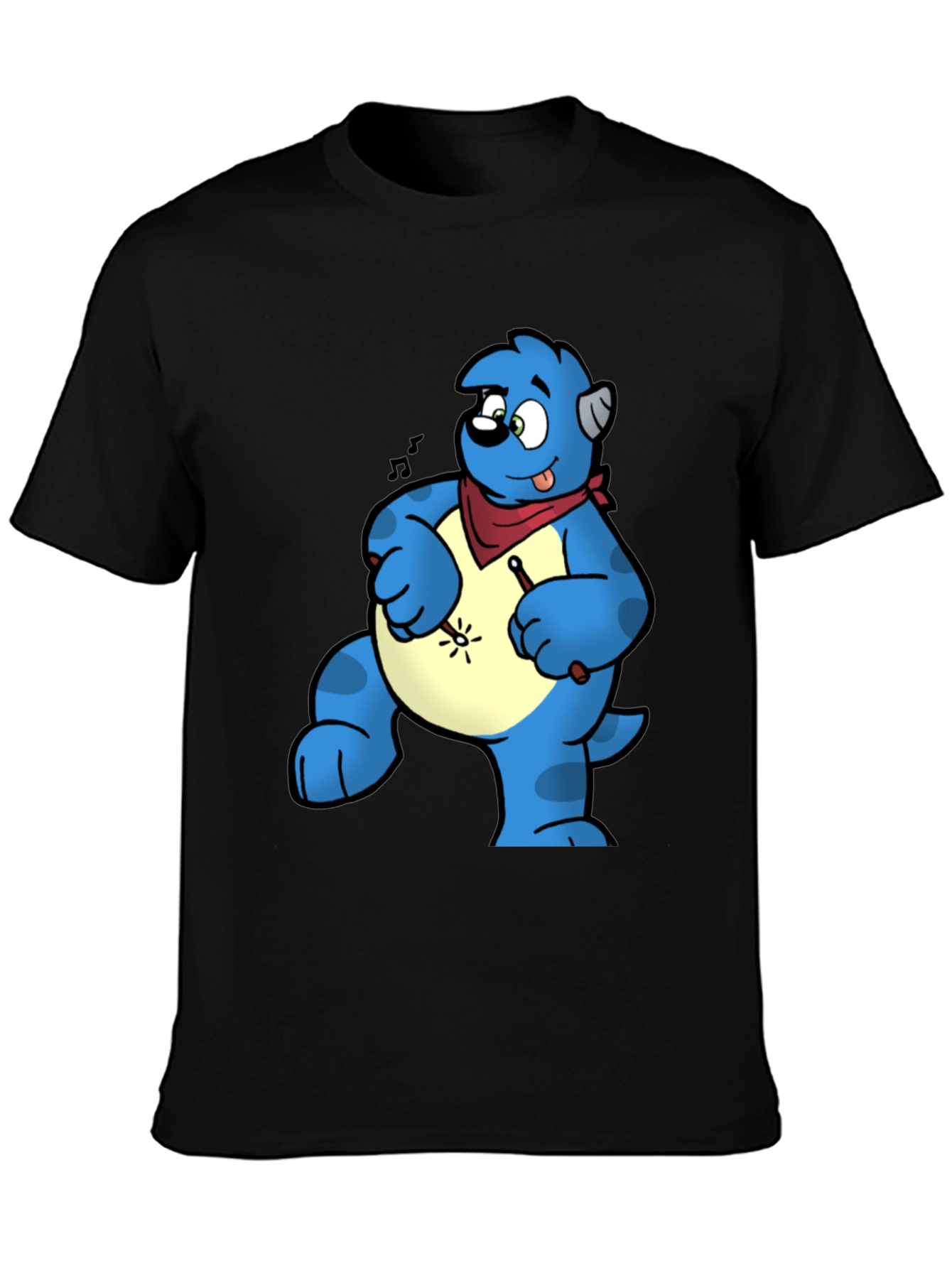 Blue Cartoon Character Drummer Graphic T-Shirt