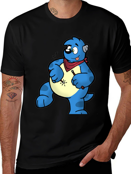 Blue Cartoon Character Drummer Graphic T-Shirt