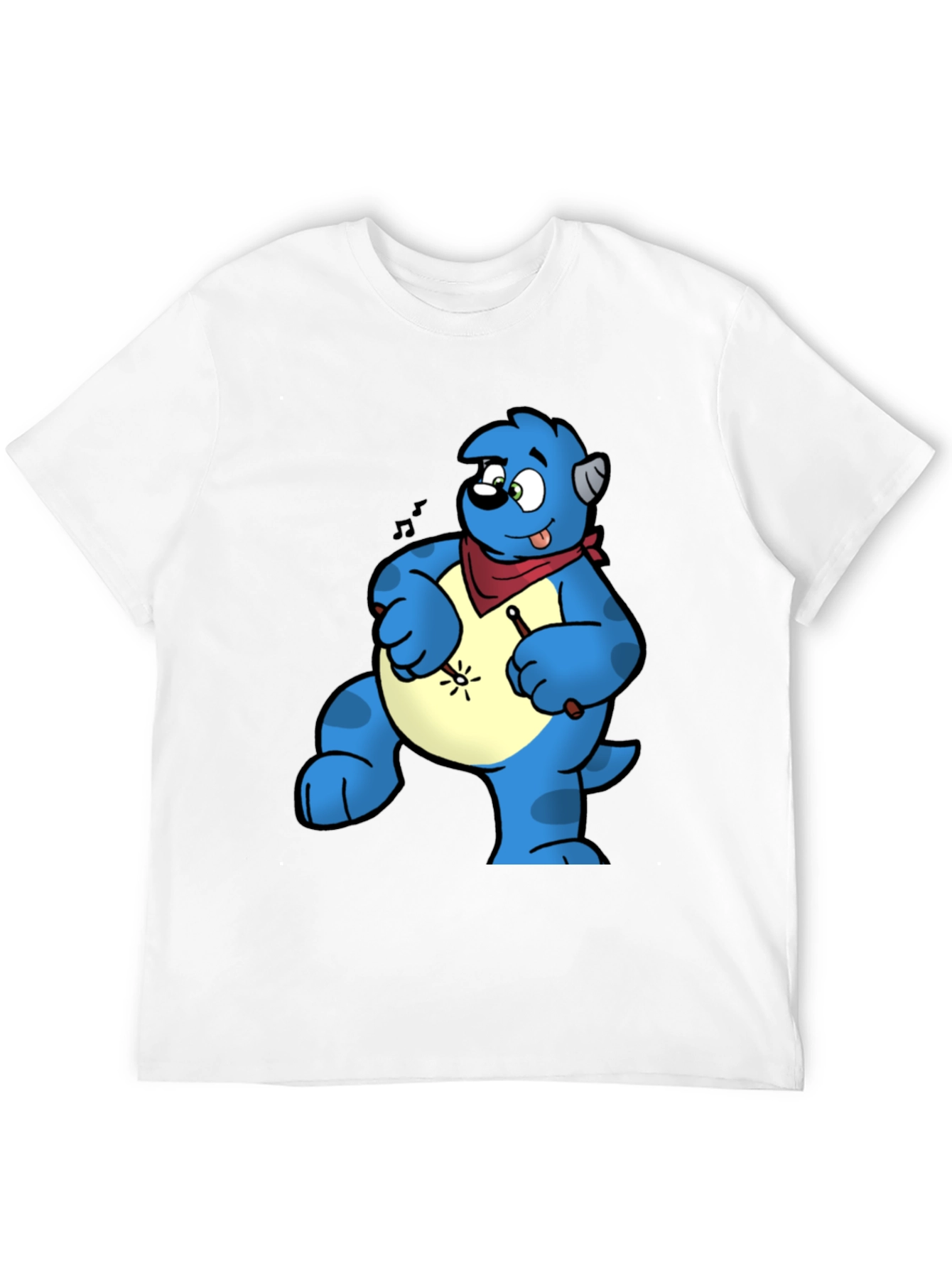 Blue Cartoon Character Drummer Graphic T-Shirt