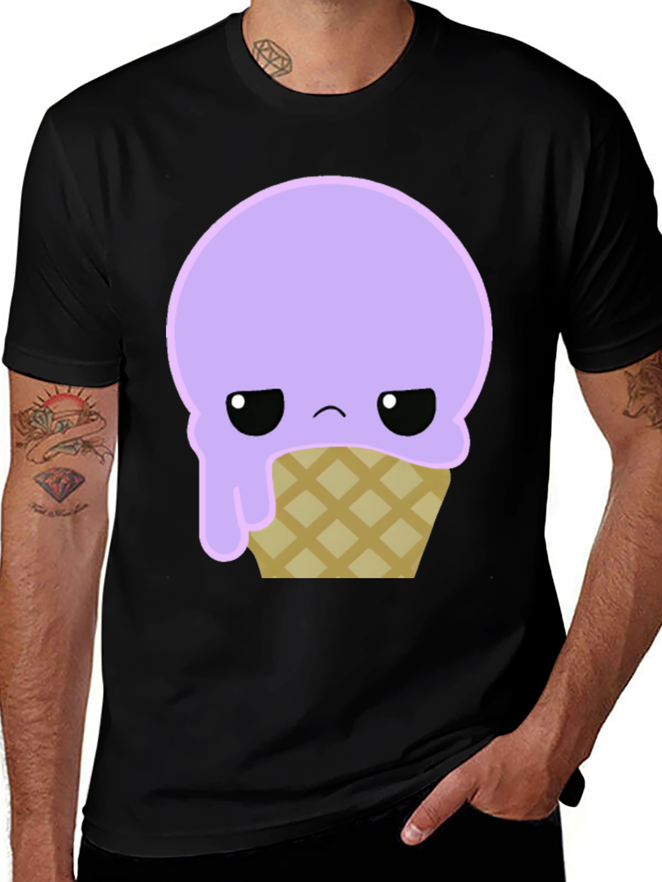 Sad Ice Cream Cone Graphic Tee - Black