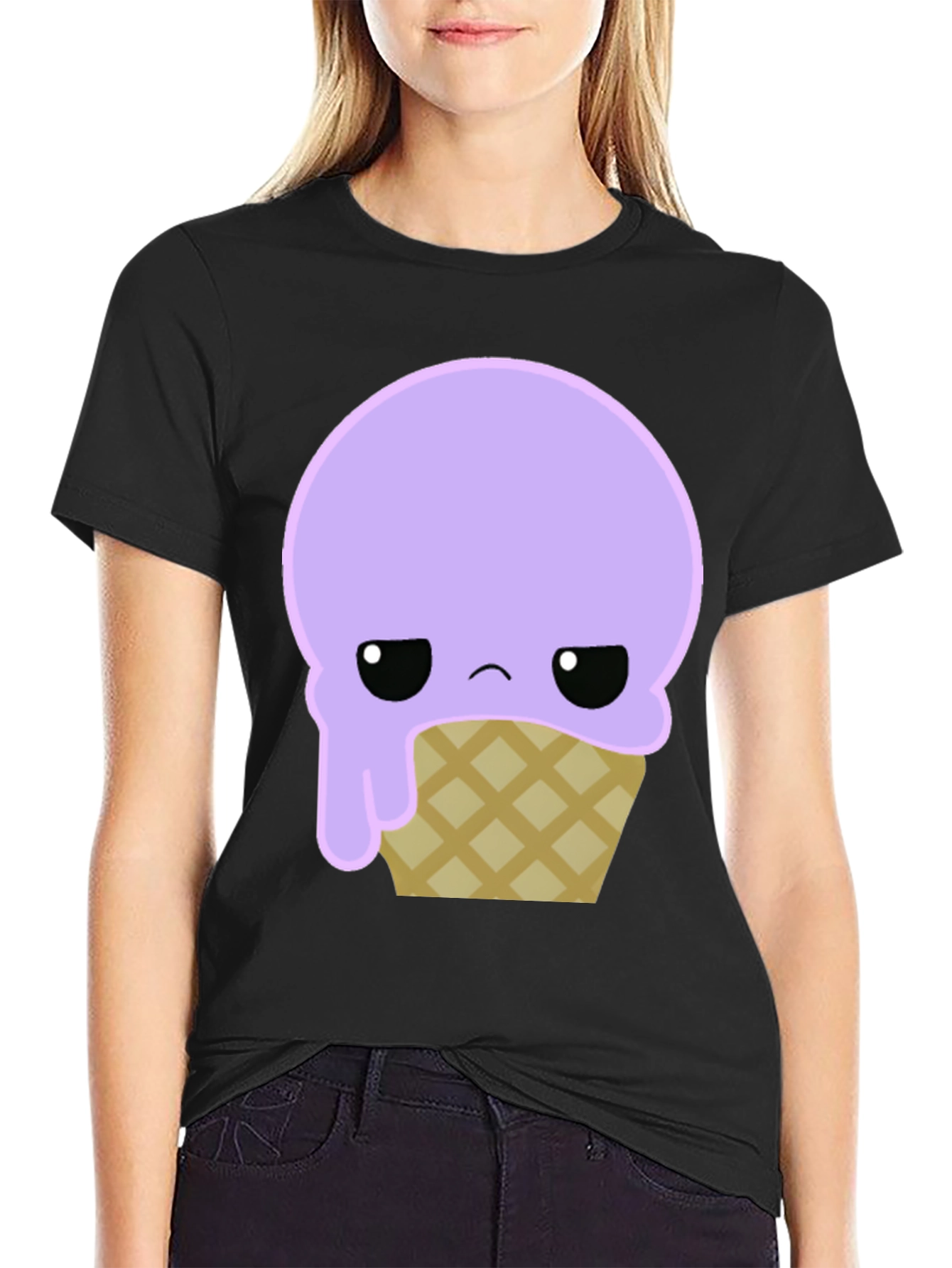 Sad Ice Cream Cone Graphic Tee - Black