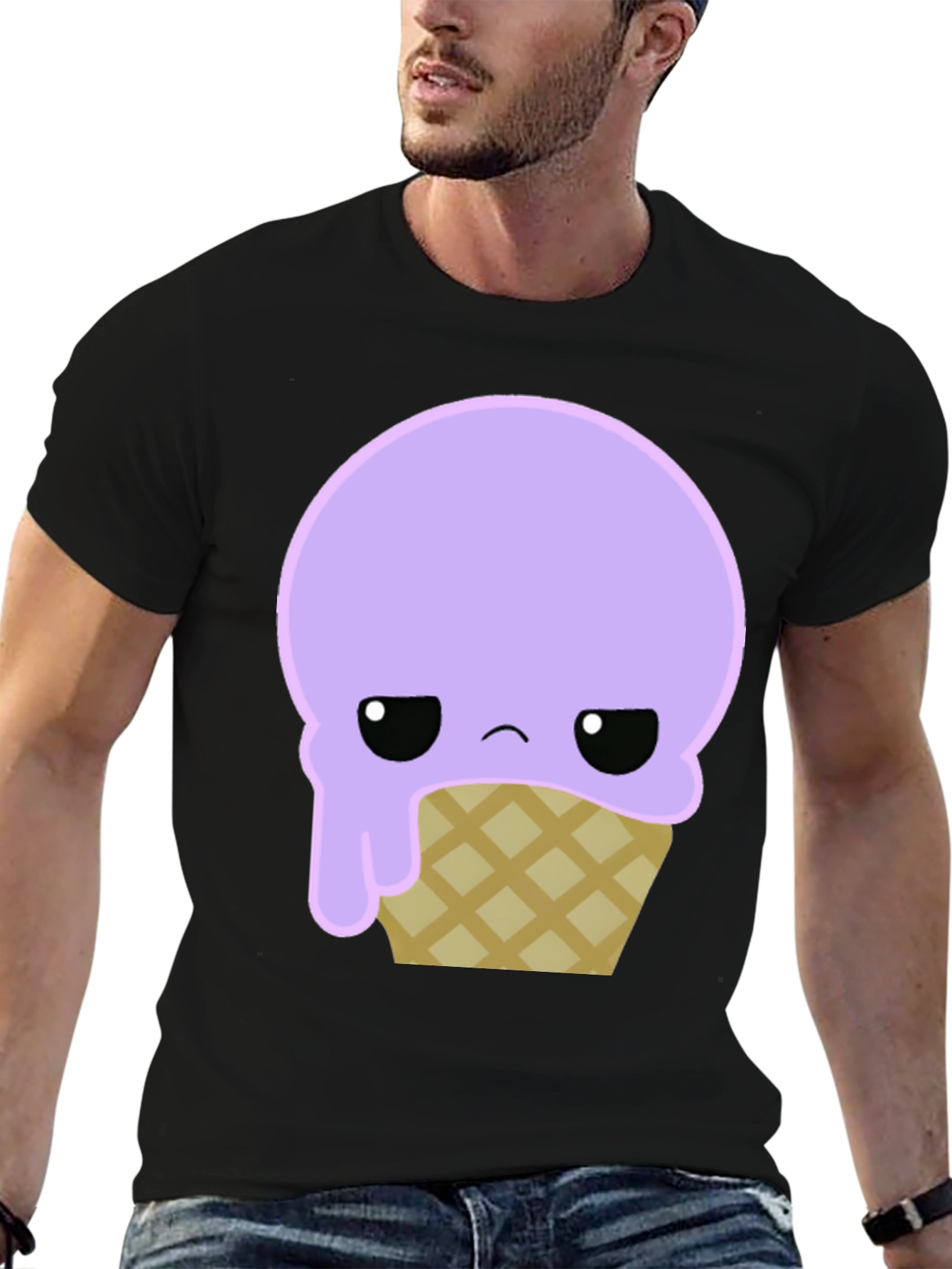 Sad Ice Cream Cone Graphic Tee - Black