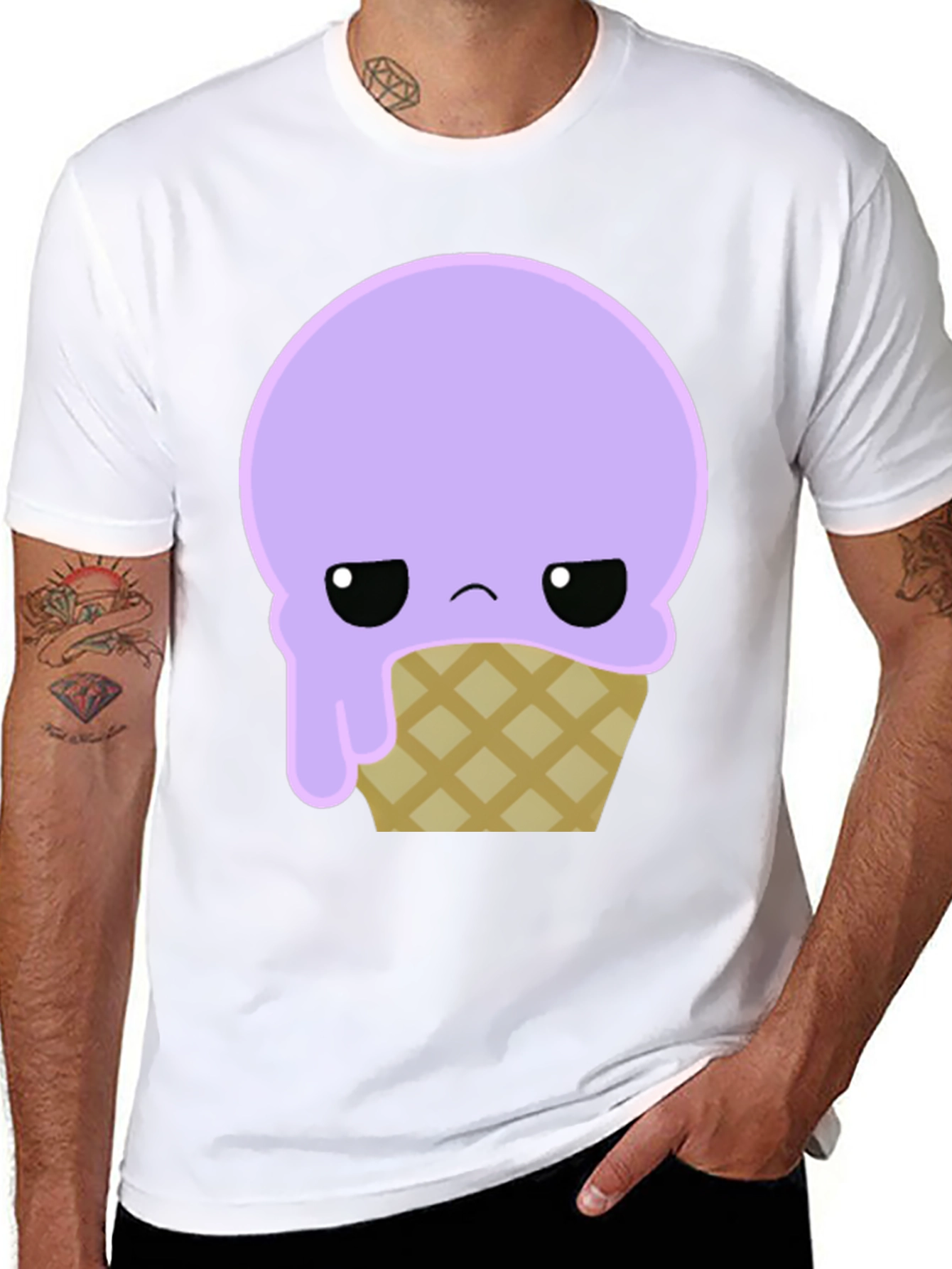 Sad Ice Cream Cone Graphic Tee - Black