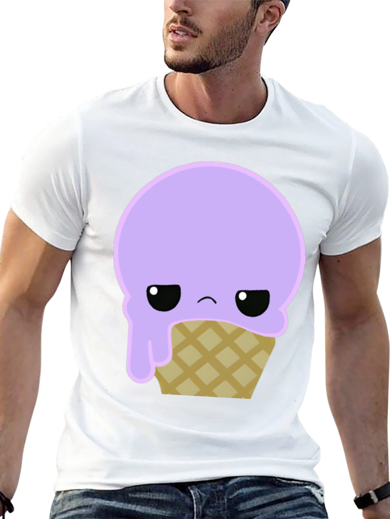 Sad Ice Cream Cone Graphic Tee - Black